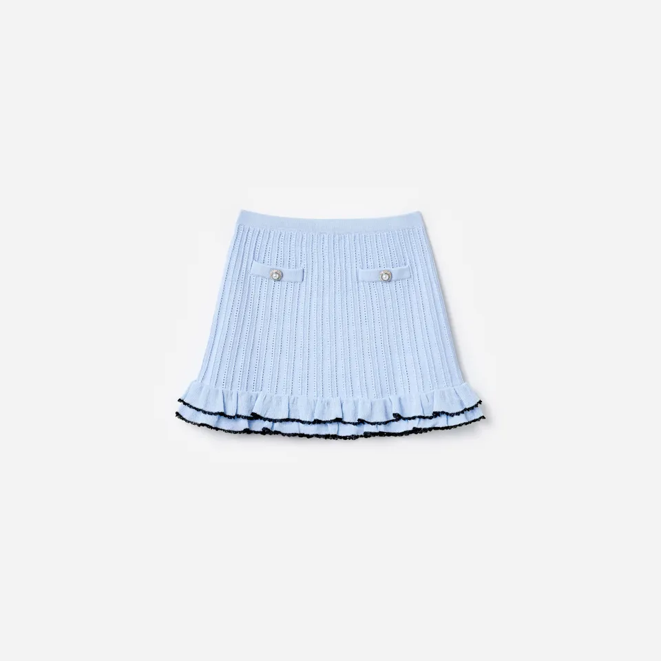 Self Portrait Blue Frill Trim Knit Skirt Strickrock 5/6