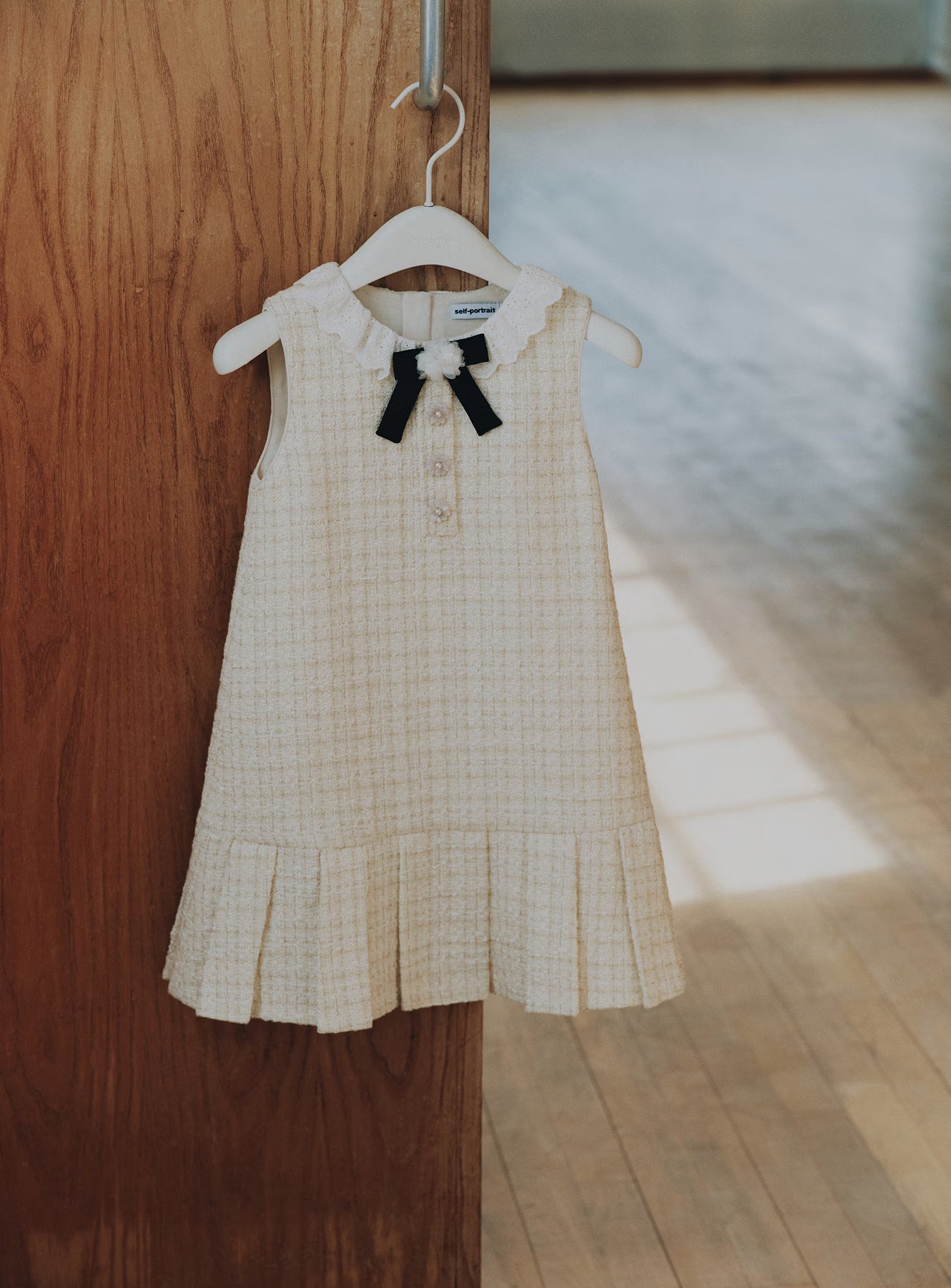 Self Portrait Cream Boucle Bow Kleid Creme Kinder Schleife