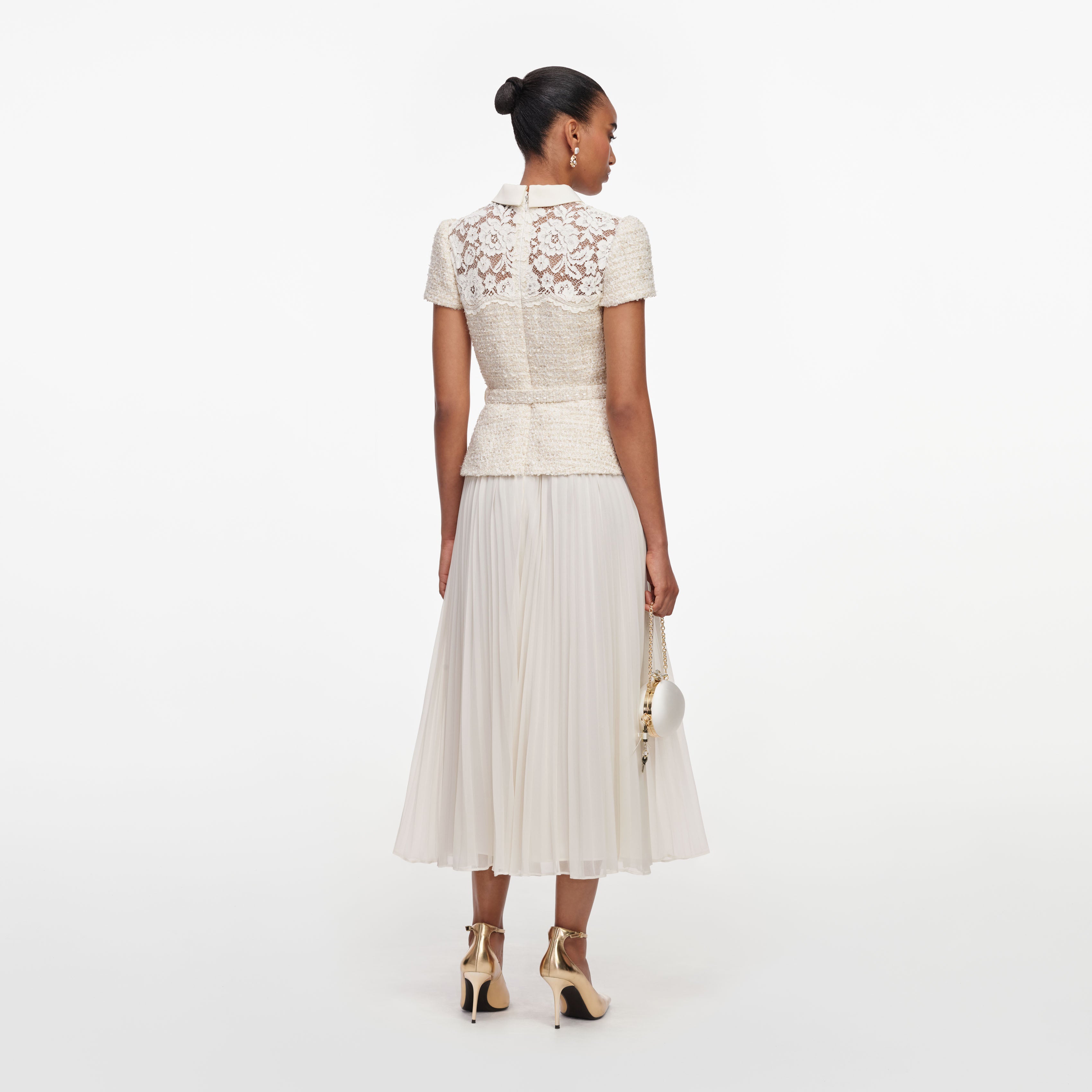 Self Portrait Lace Boucle Midikleid creme A-Linie