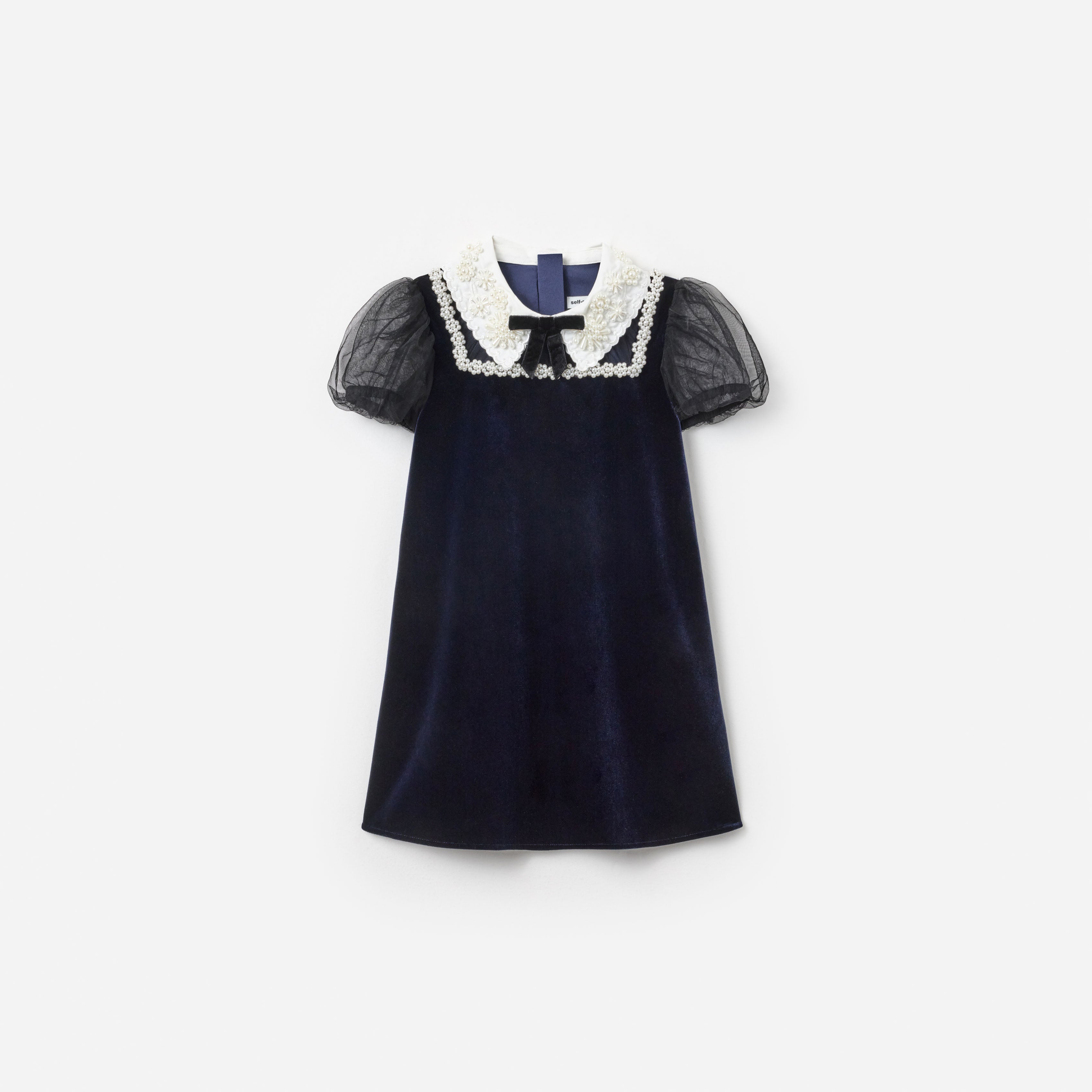 Self Portrait Navy Velvet Tulle Flower Trim Kleid Navy 5/6 Samt