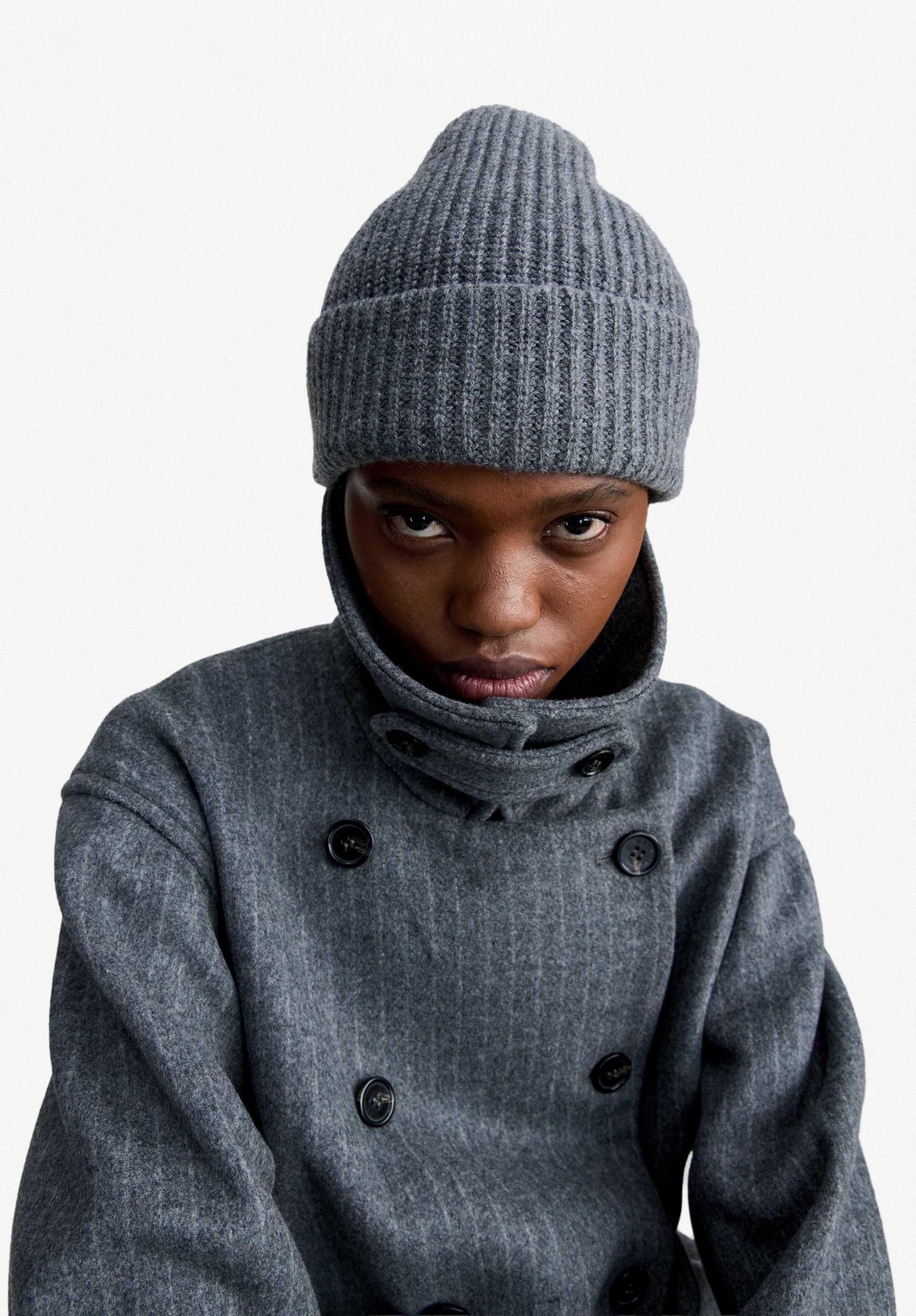A.P.C. Kaschmir Mütze Beanie Rippenstrick mit Umschlag