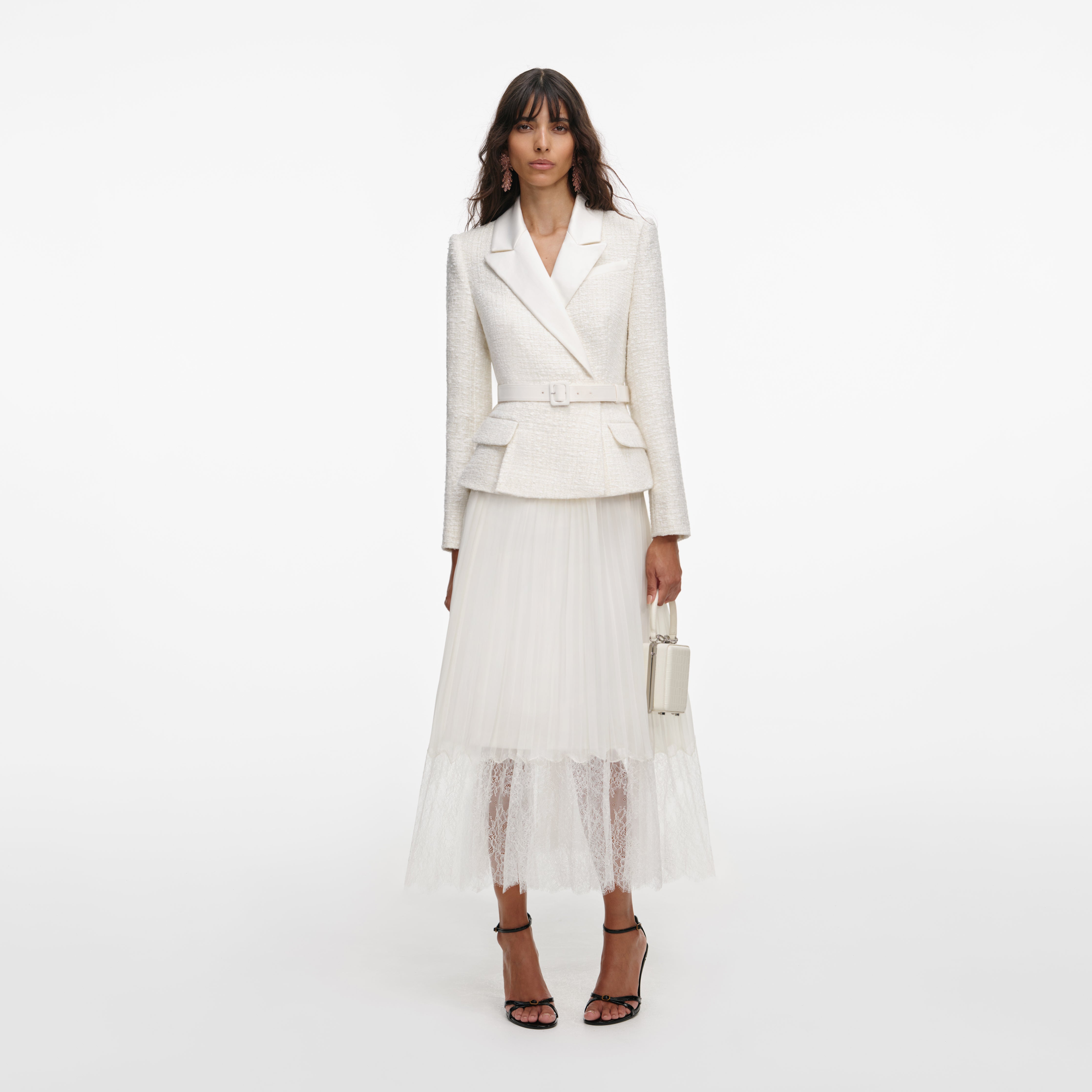 Self Portrait Dresses Bouclé Chiffon Midikleid UK 8 Creme