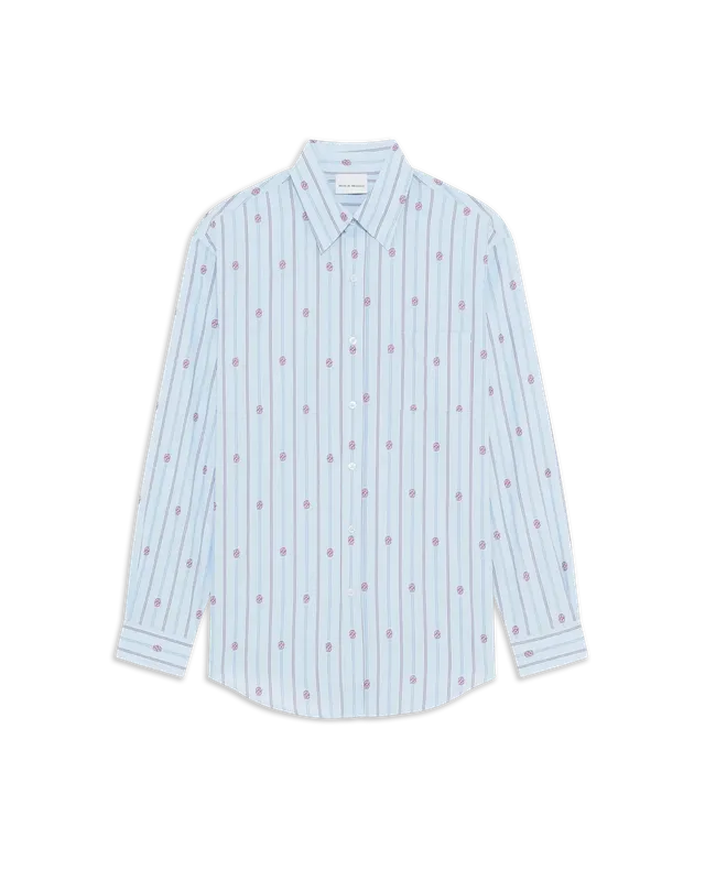 Drôle De Monsieur Striped Monogram Hemd Blau Baumwolle