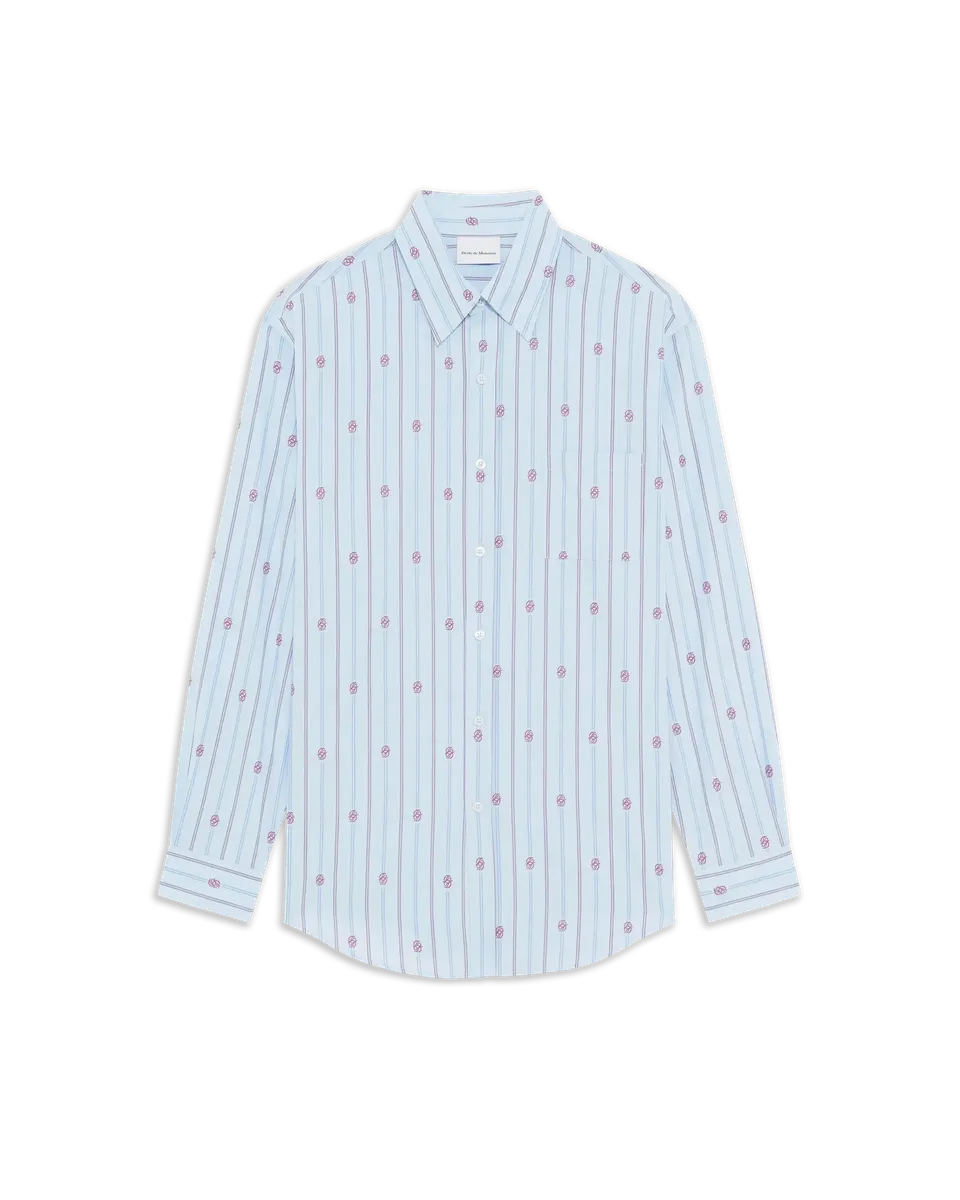 Drôle De Monsieur Striped Monogram Hemd Blau Baumwolle