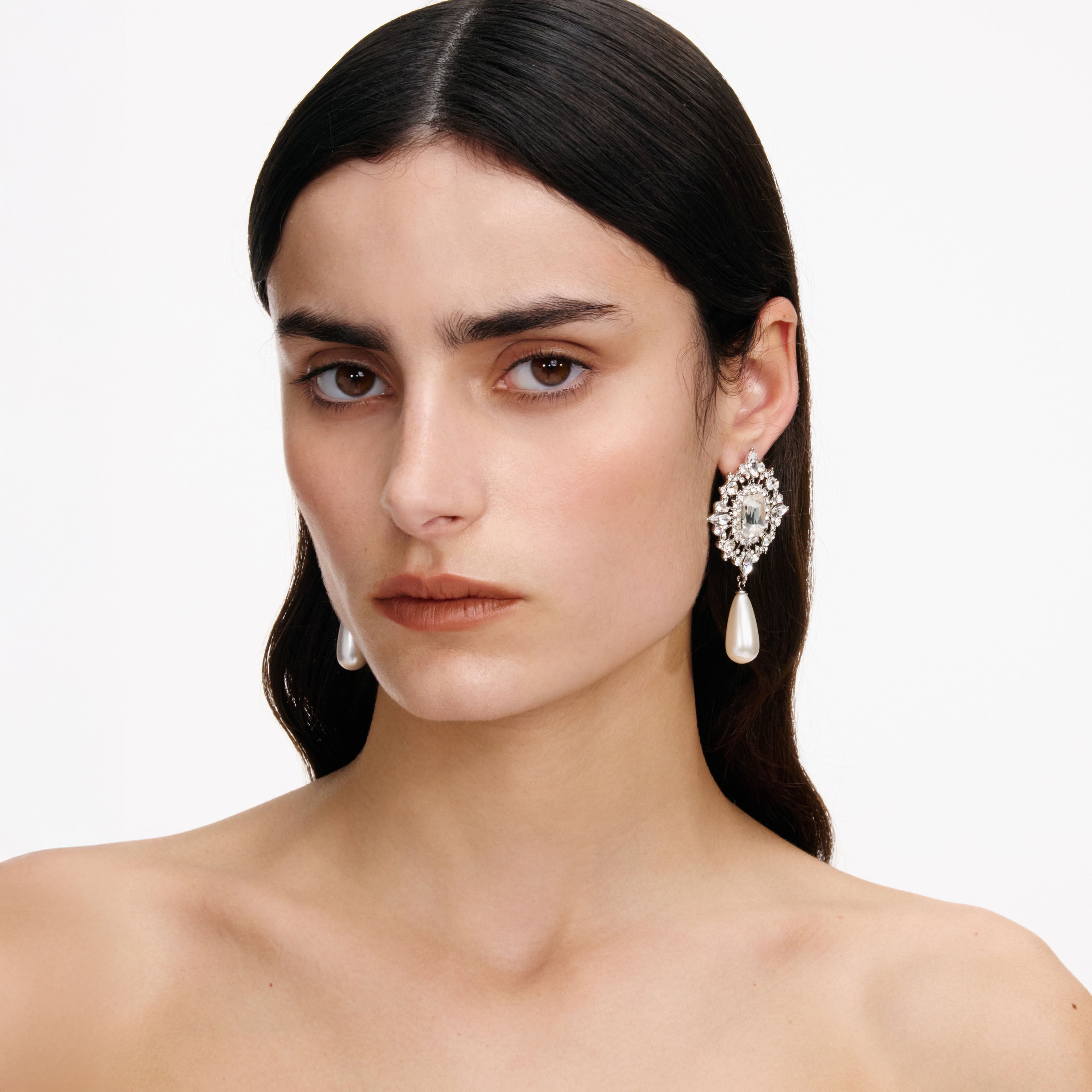 Self Portrait Jewellery Crystal Pearl Tropfen Ohrringe Silber