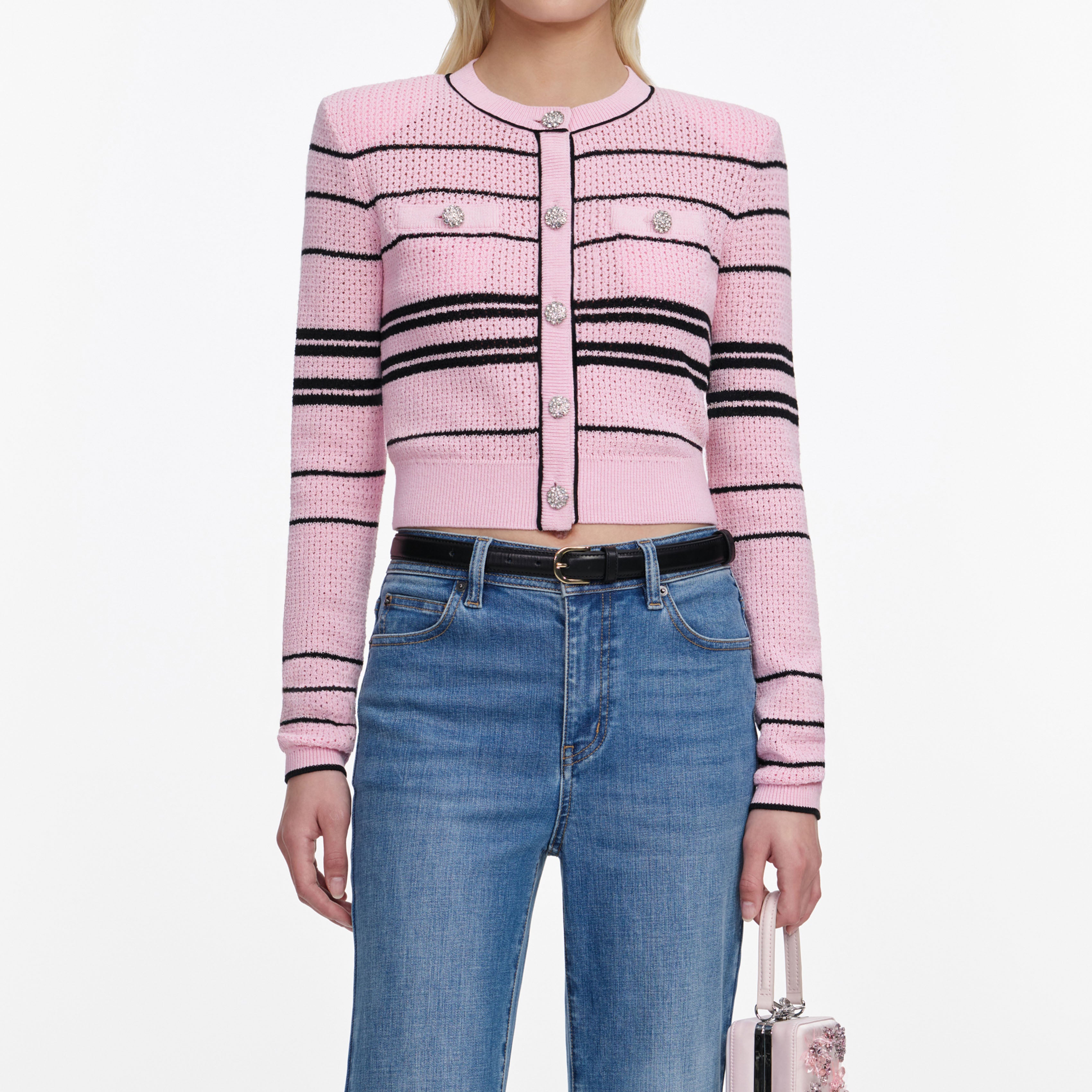 Self Portrait Pink Stripe Strickjacke Rosa XS-S-M-L