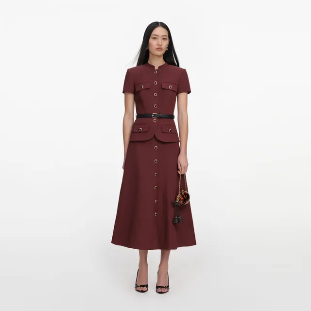 Self Portrait Dresses Brown Peplum Midi Kleid braun Leinen
