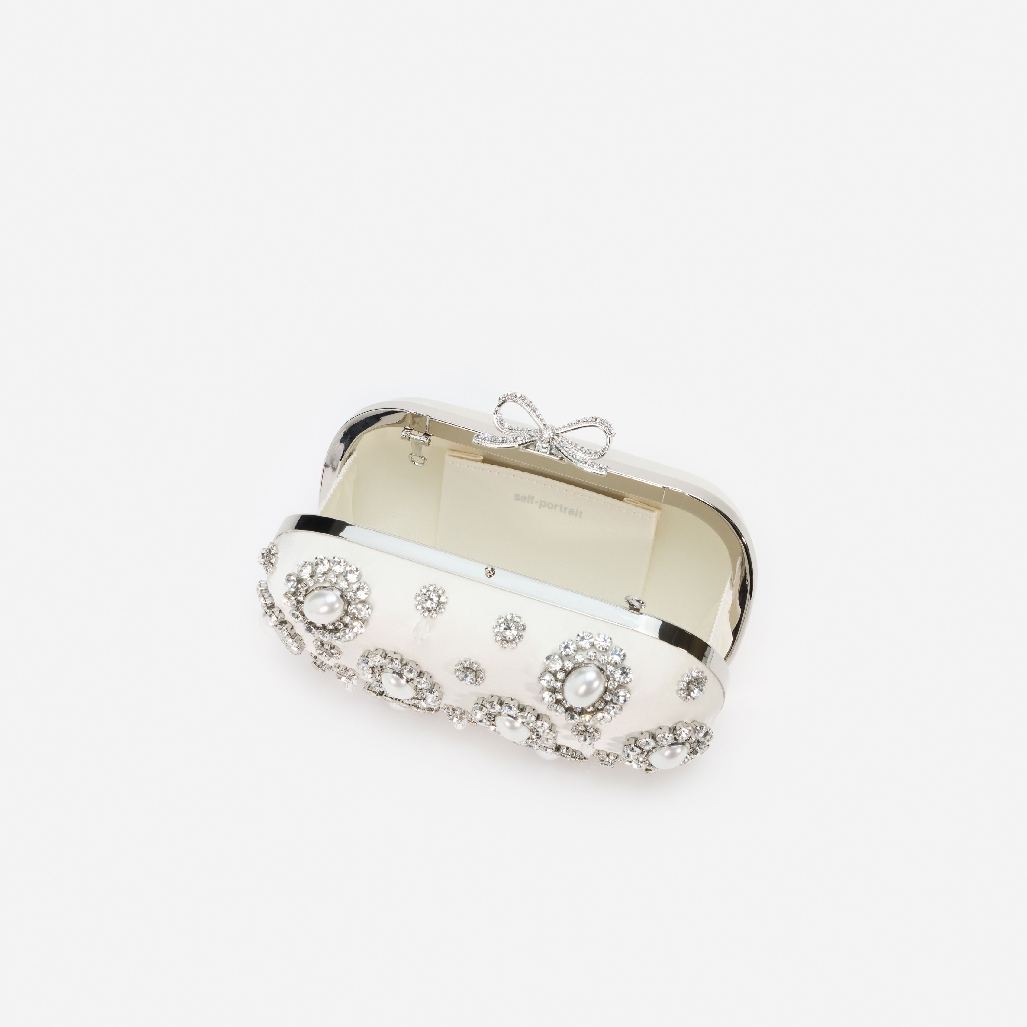 Self Portrait Satin Crystal Clutch creme Mini
