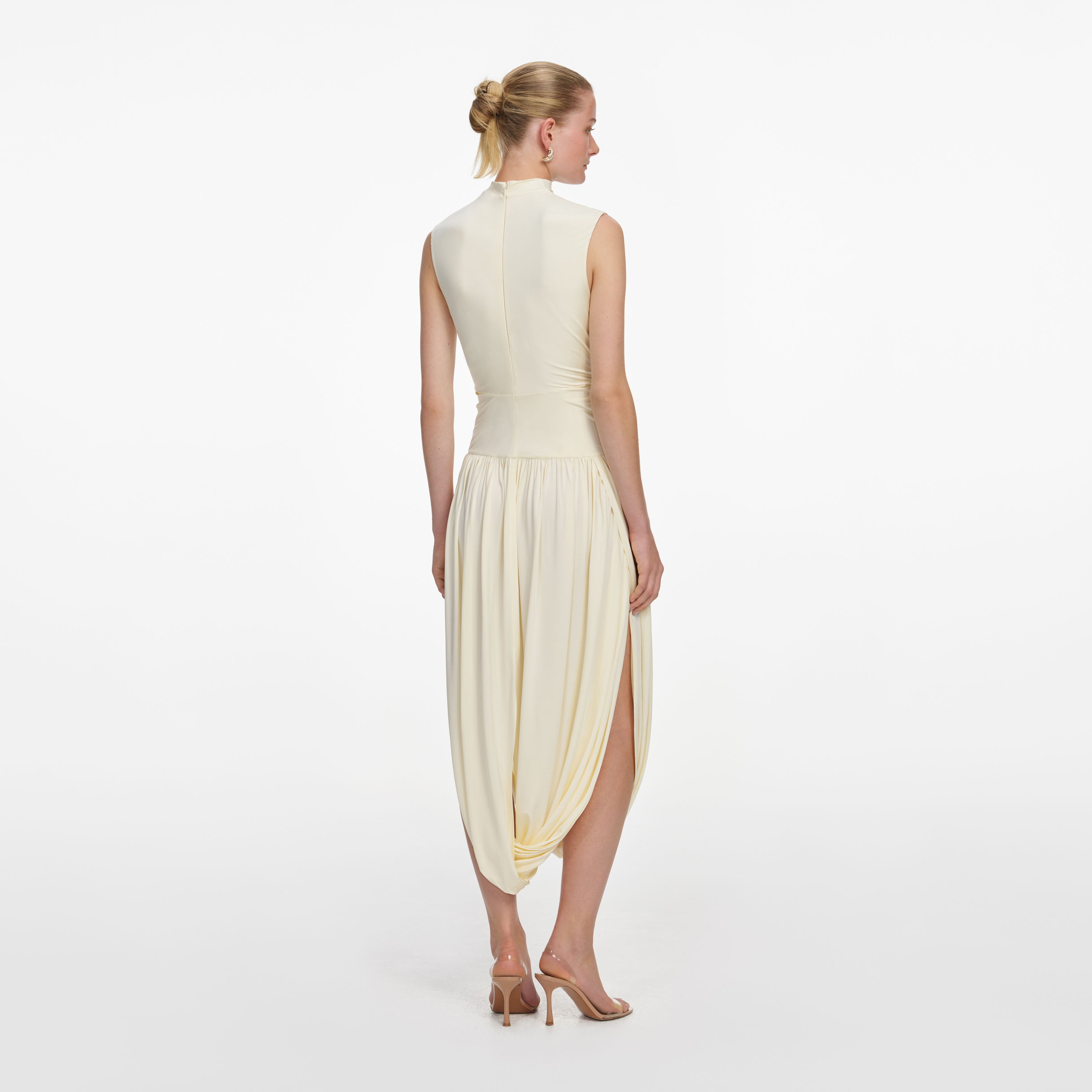 Self Portrait Jersey Midikleid Gelb Wickel Asymmetrisch