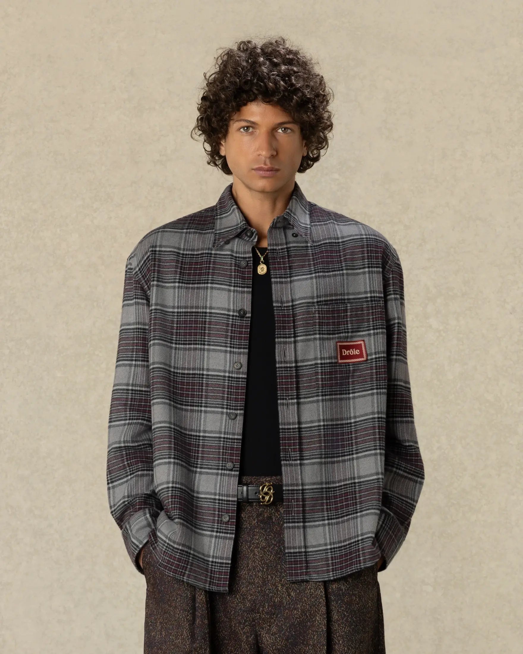 Drôle De Monsieur Boxy Flanel Checked Shirt Flanellhemd Grau