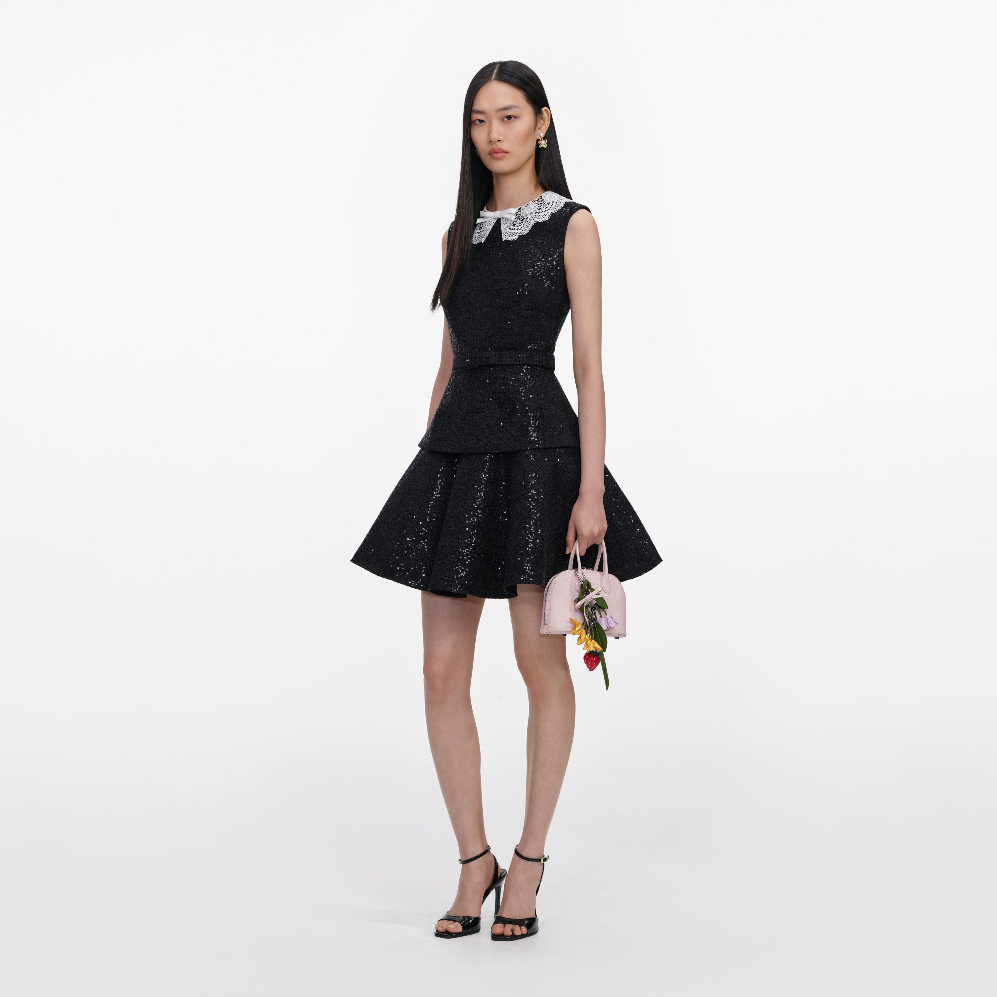 Self Portrait Sequin Boucle Minikleid Schwarz Pailletten