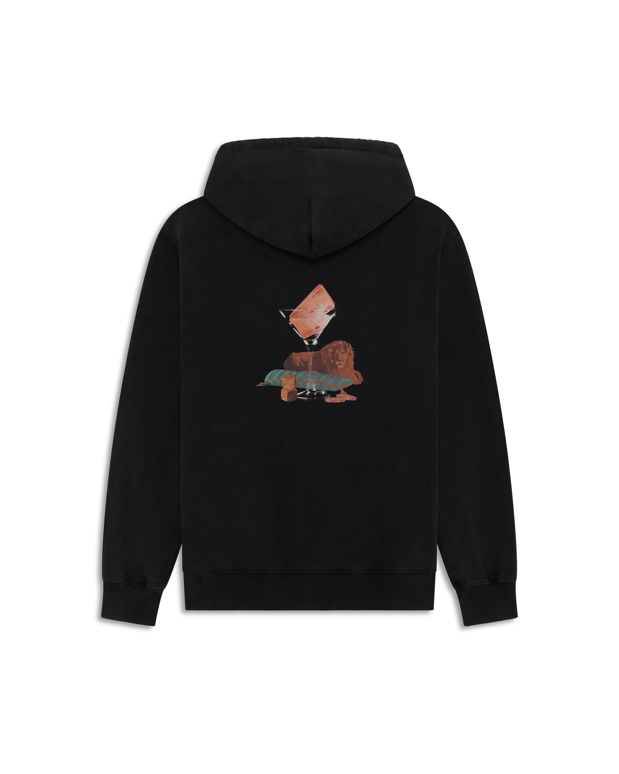 Drôle De Monsieur Washed Glass Lion Hoodie Schwarz Baumwolle