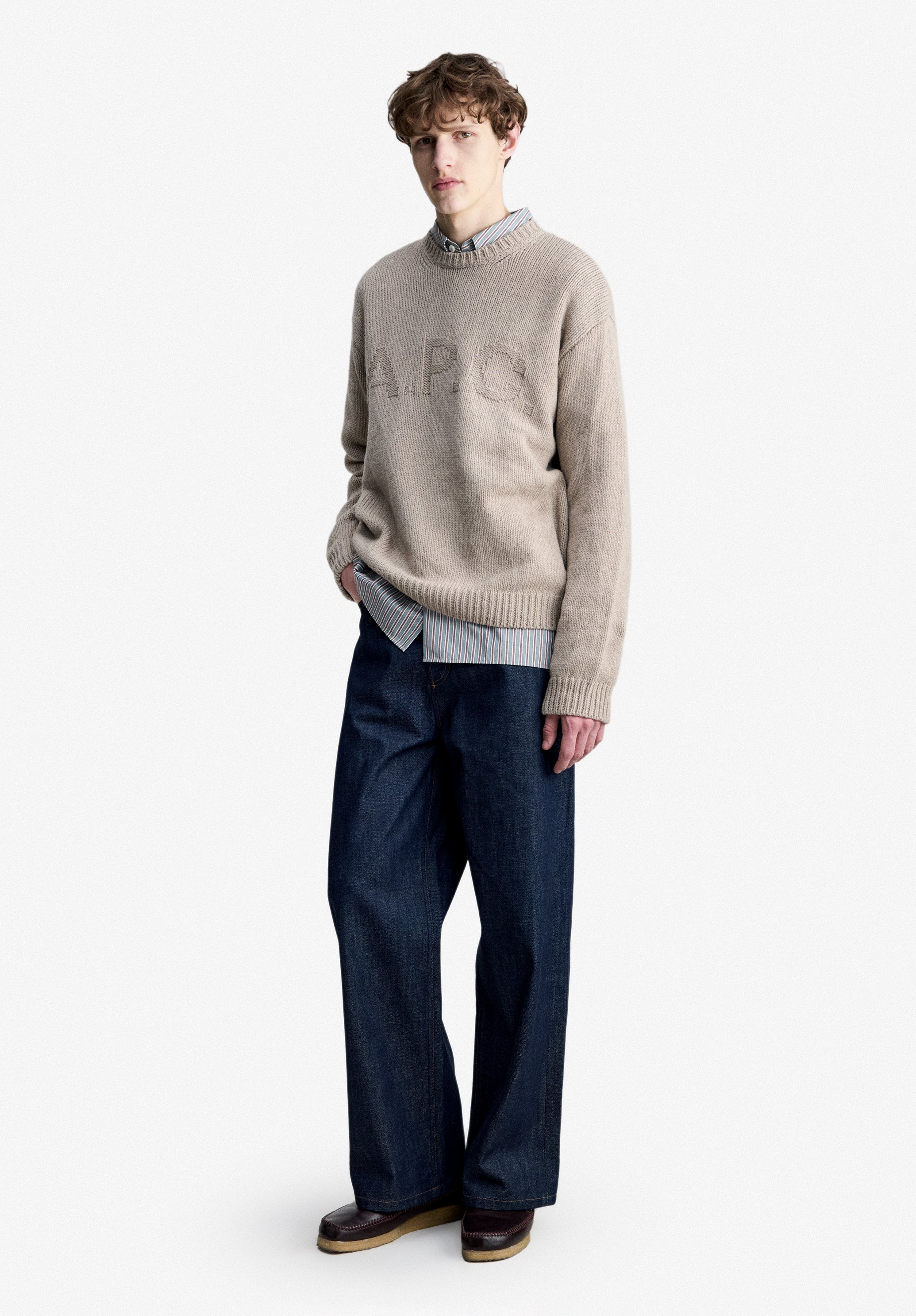 A.P.C. Pullover Taupe Wolle M mit Logo recycelt