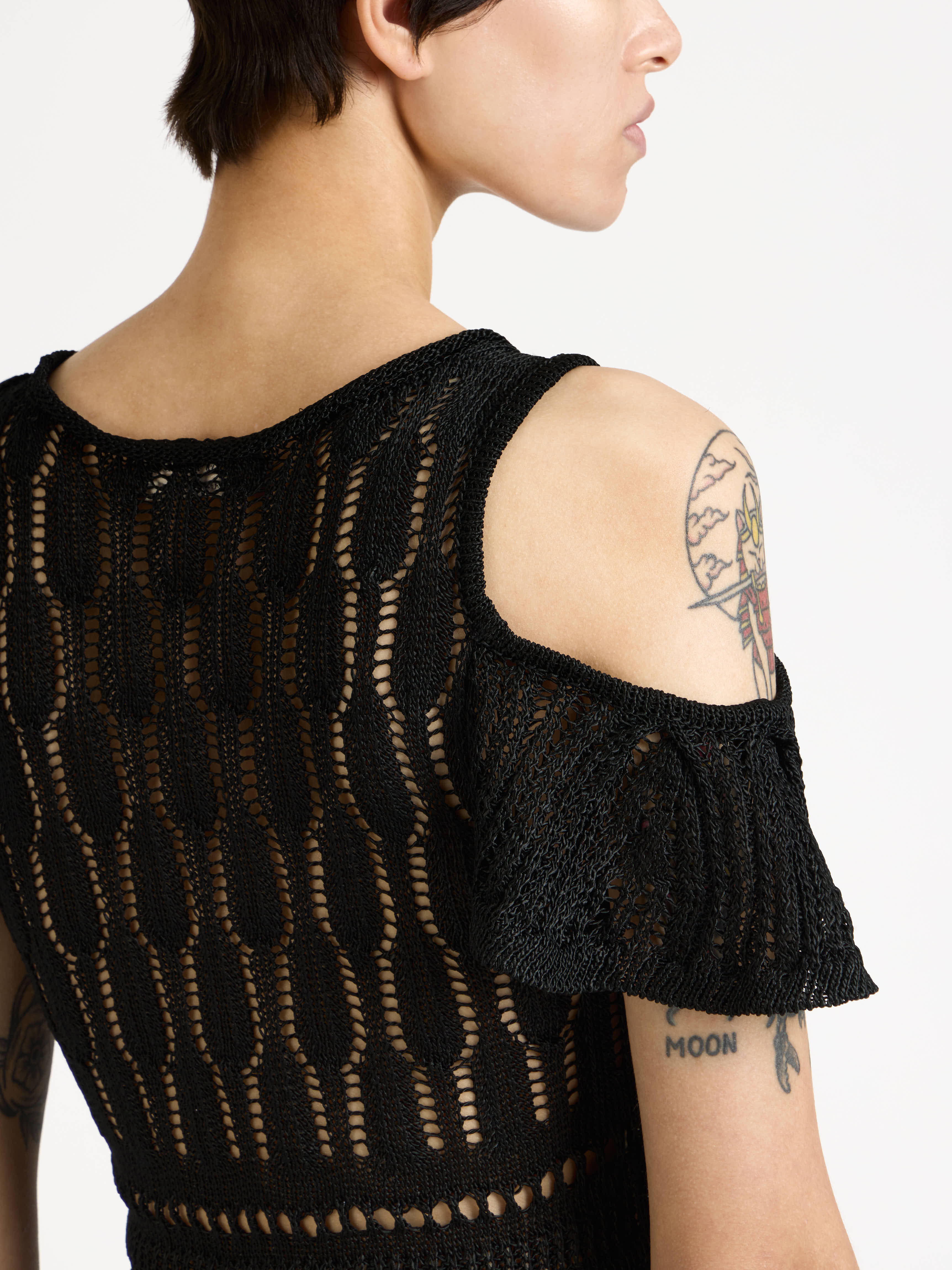 J.W.Anderson Shoulder Ruffle Crochet Kleid Schwarz Damen