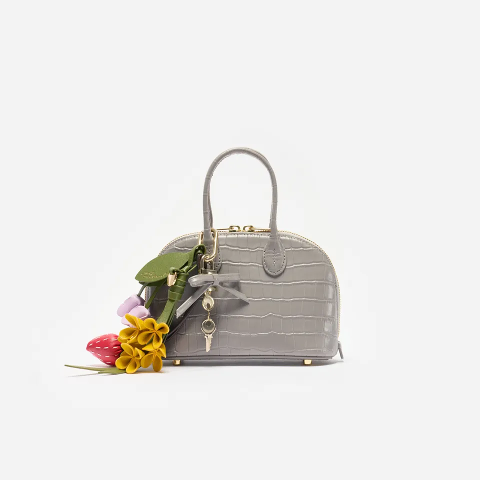 Self Portrait Handbags Embossed Leather Grey Mini Tasche Grau Leder