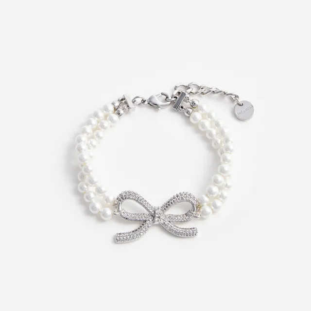 Self Portrait Double Pearl Bow Armband Creme 20 cm