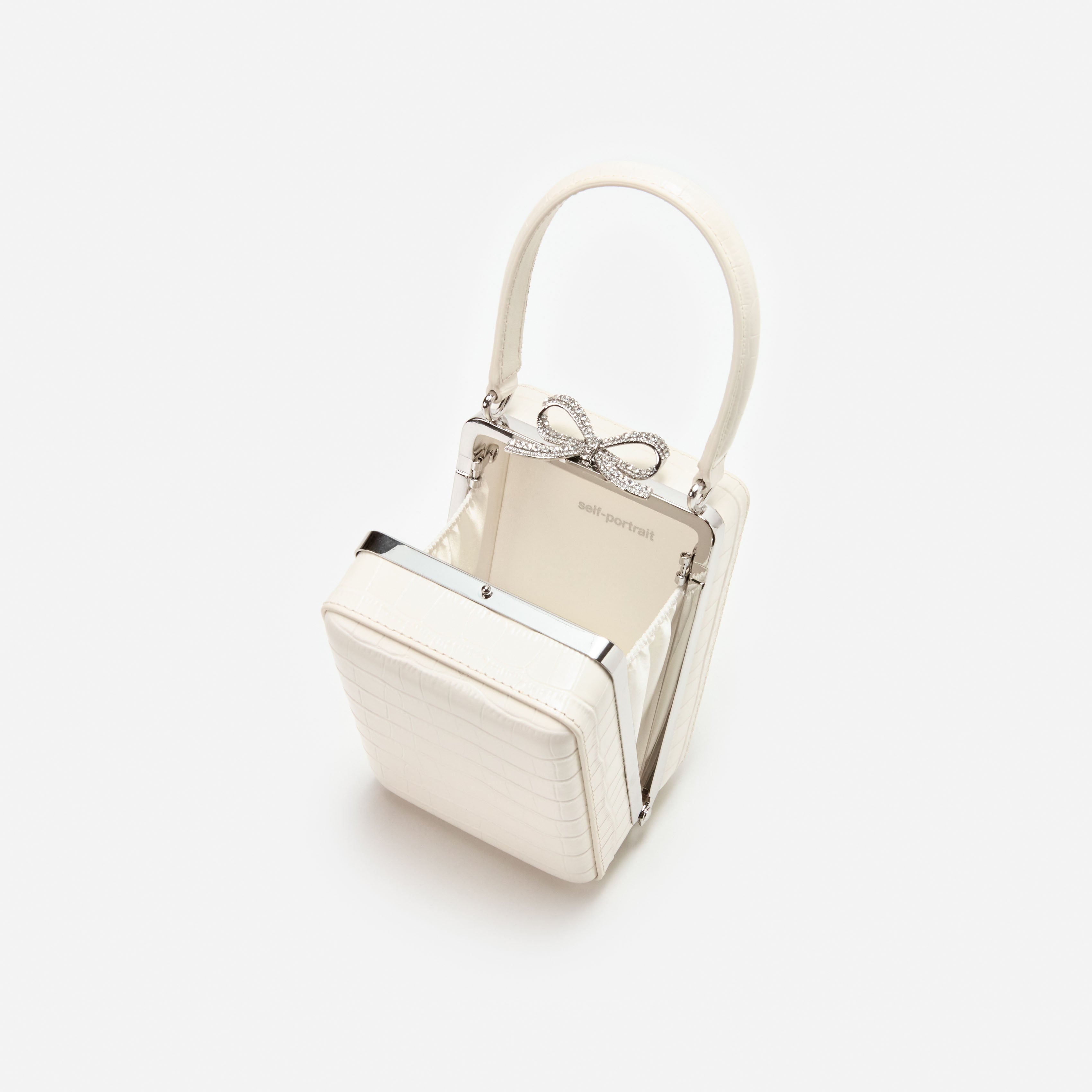 Self Portrait Cream Croc Micro Bag Handtasche Creme Leder