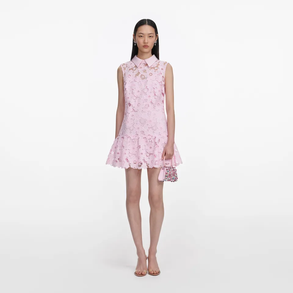Self Portrait Pink Lace Collared Mini Dress Minikleid Rosa UK 6 Spitze