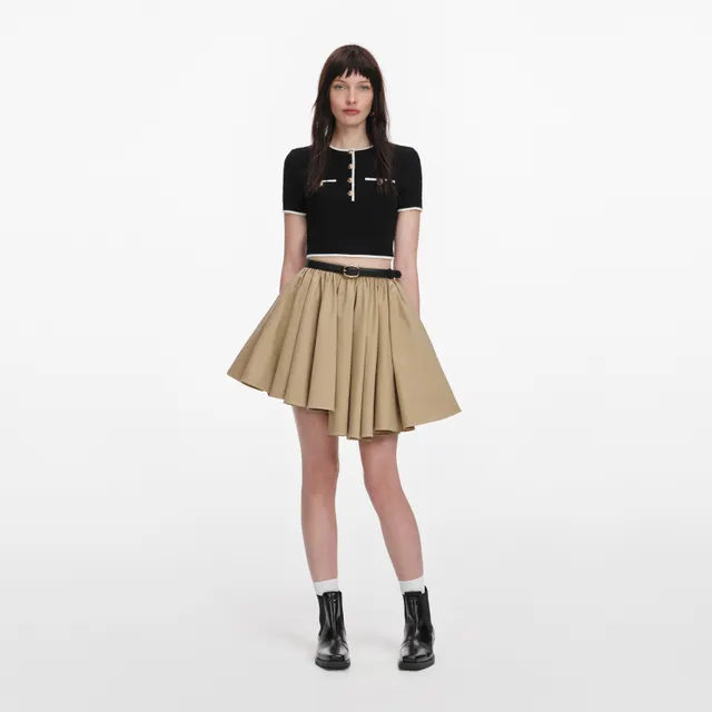 Self Portrait Tan Cotton Minirock Beige Baumwolle UK 6