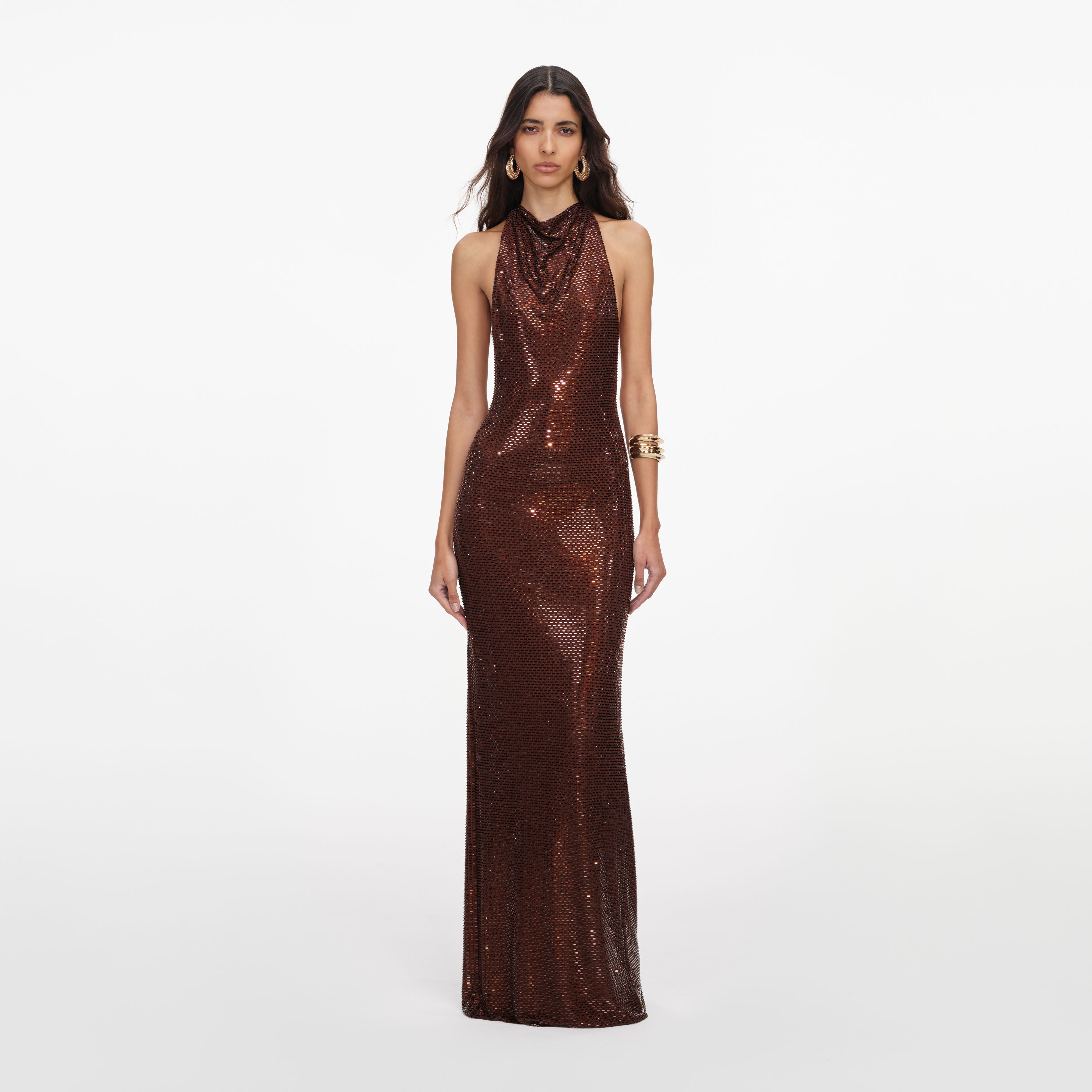 Self Portrait Rhinestone Maxikleid Braun Racerback Strass