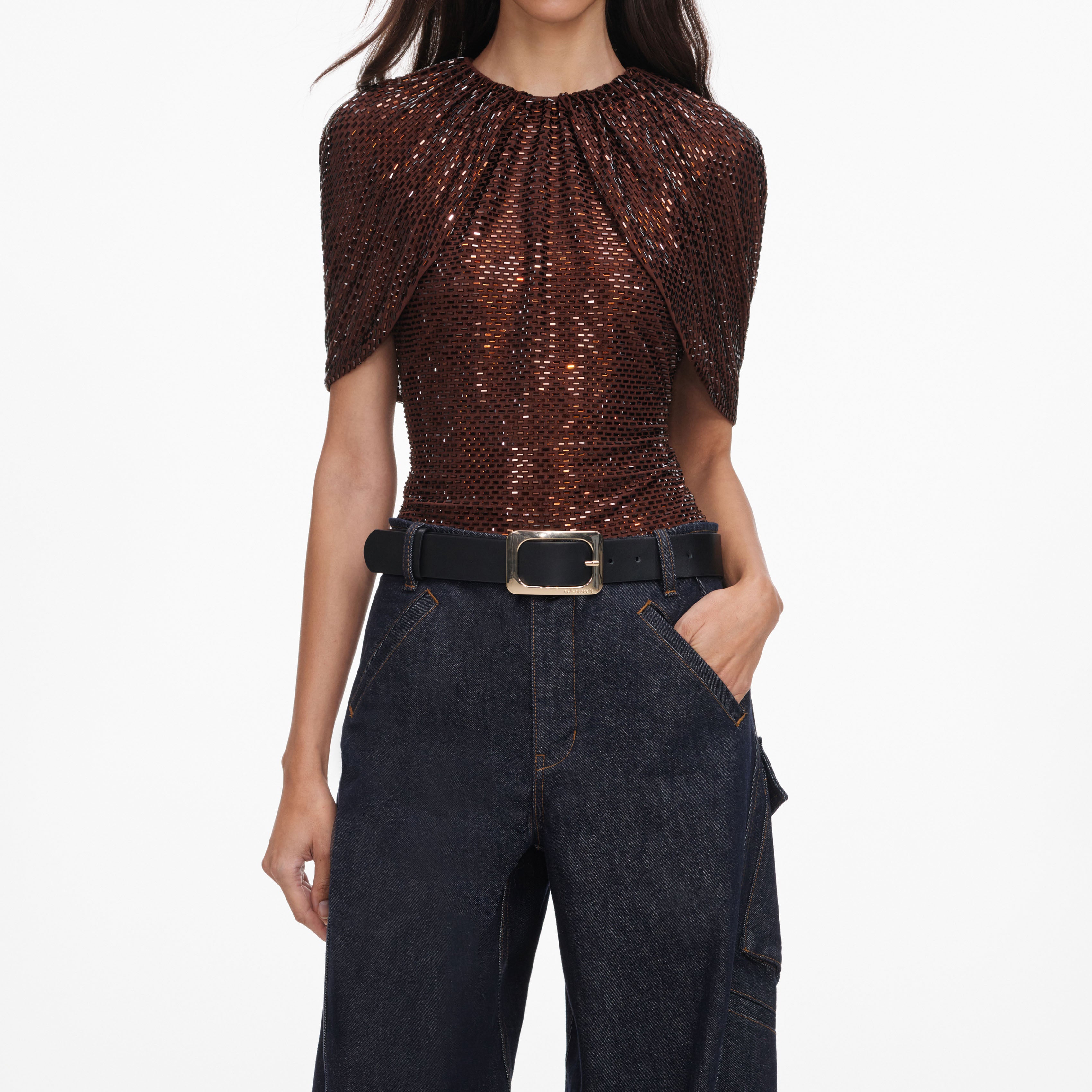 Self Portrait Brown Rhinestone Cape Top UK 6