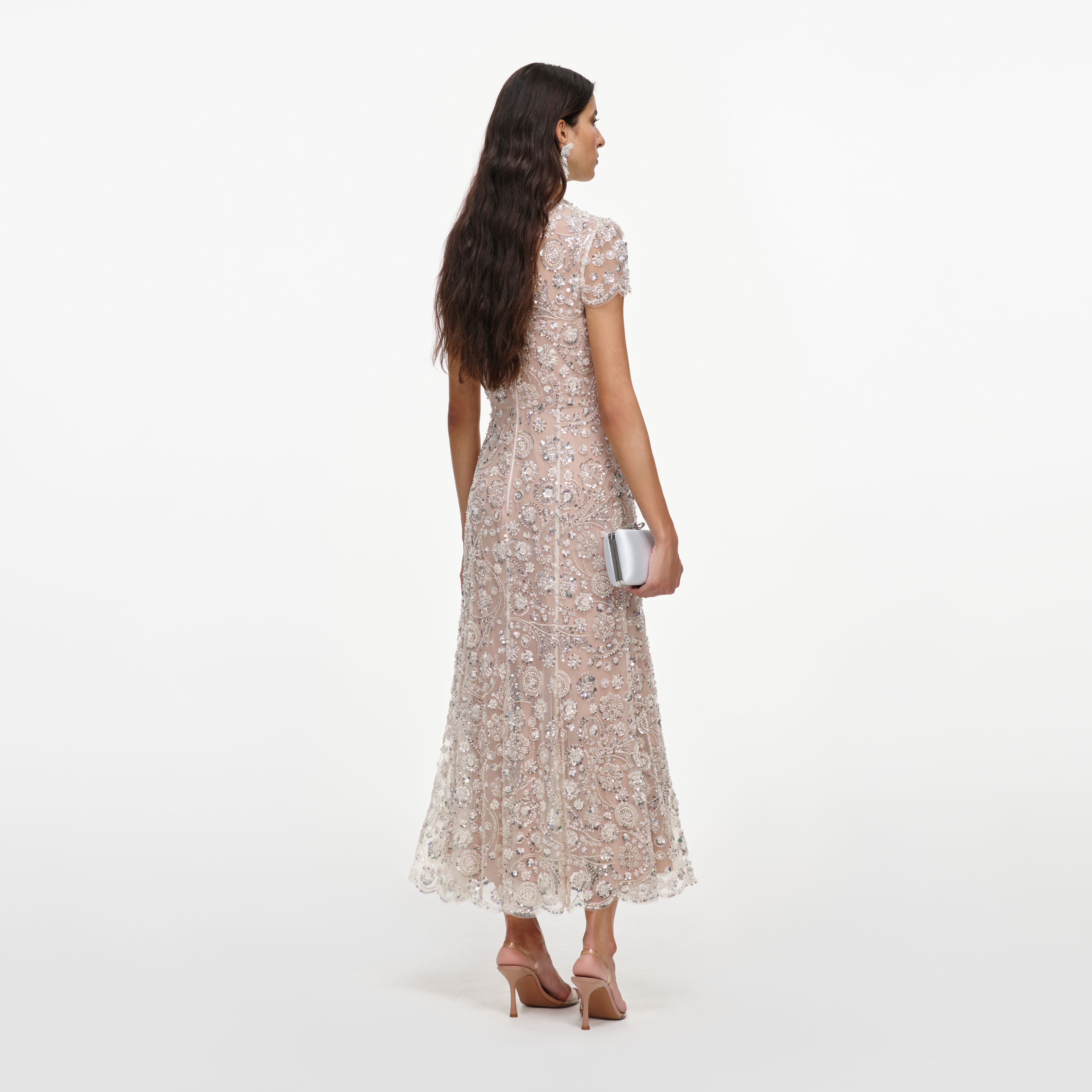 Self Portrait Cream Sequin Midi Kleid Creme Pailletten