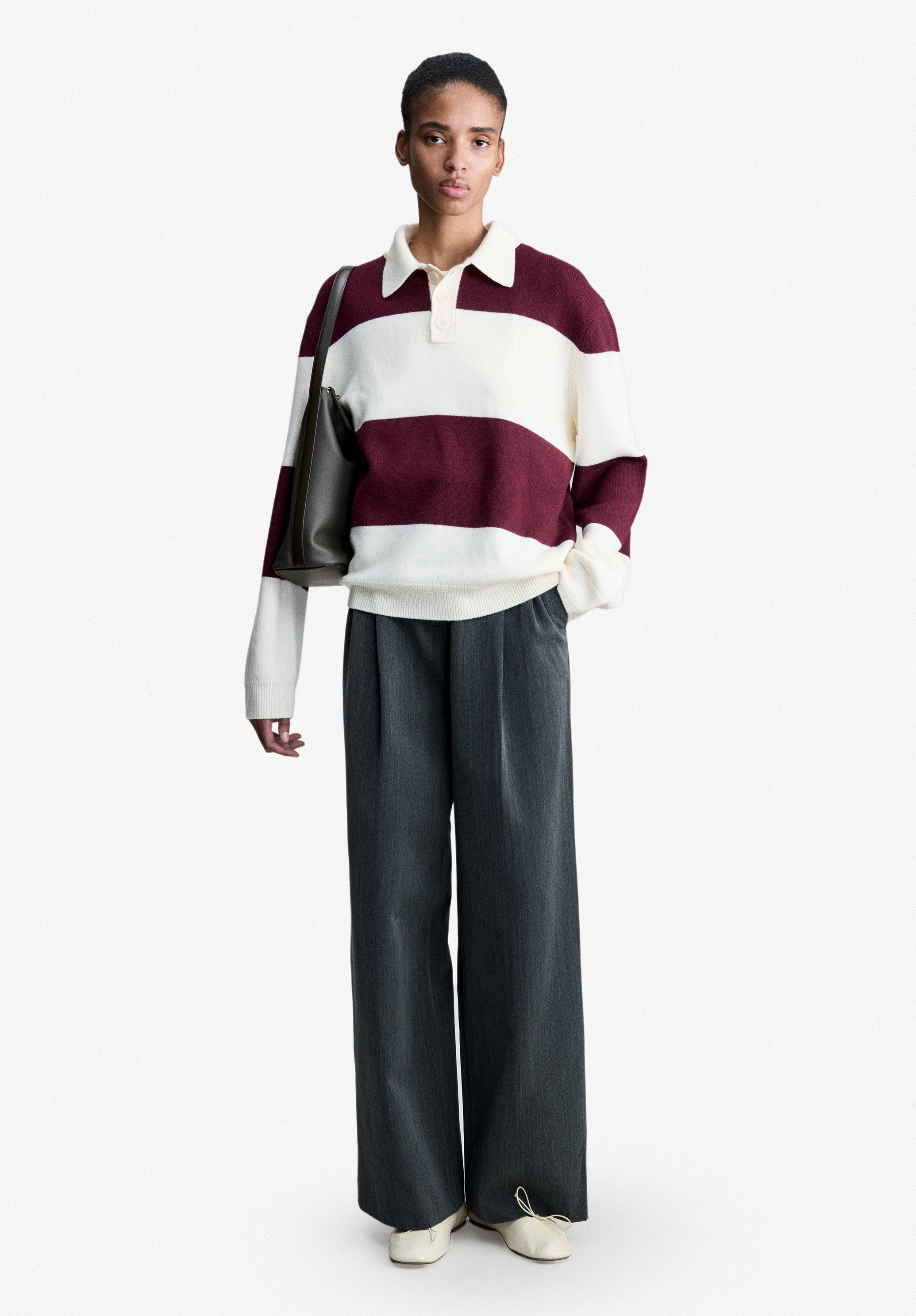 A.P.C. Rugby-Poloshirt Wolle Weiß Bordeauxrot