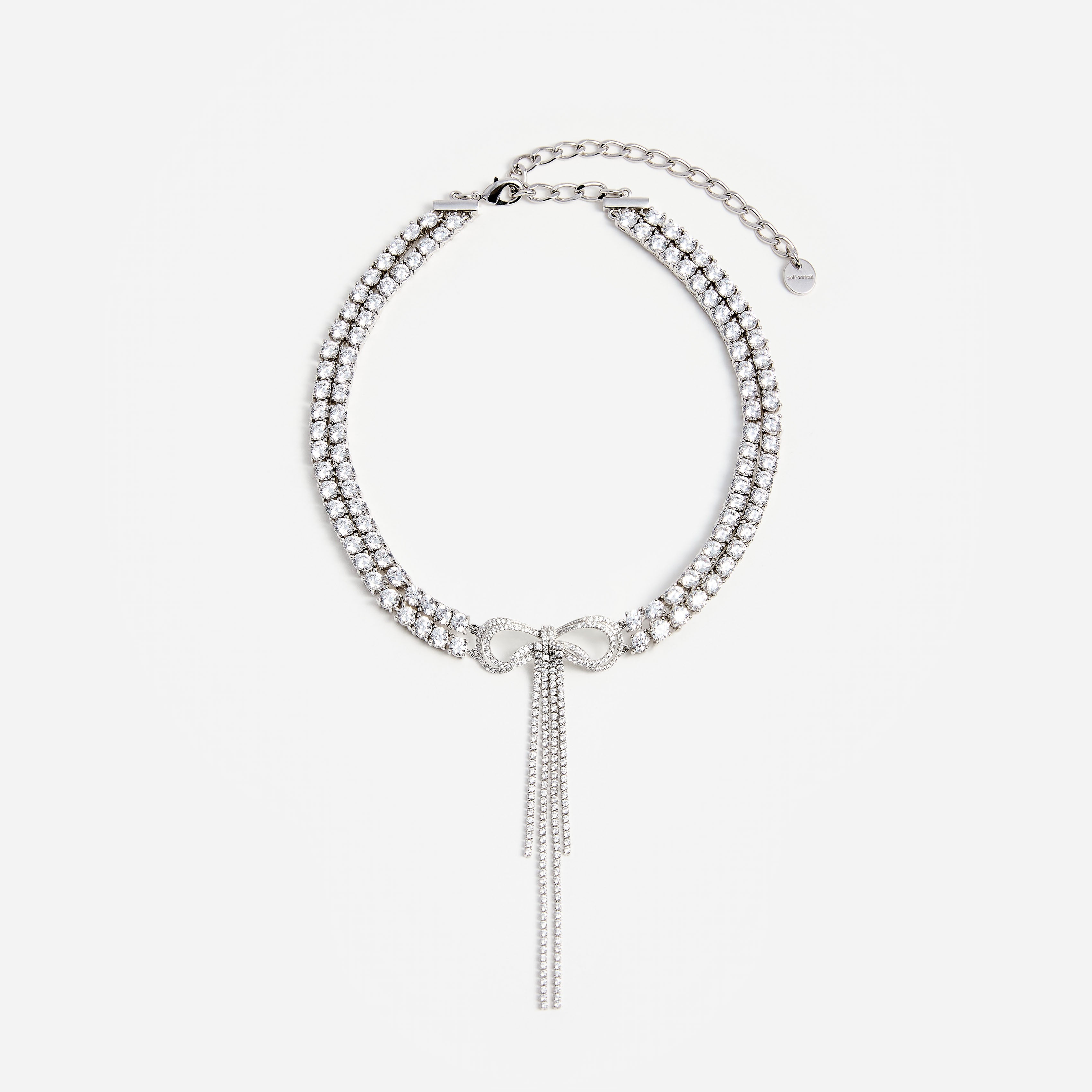 Self Portrait Double Bow Choker Silber Kristall