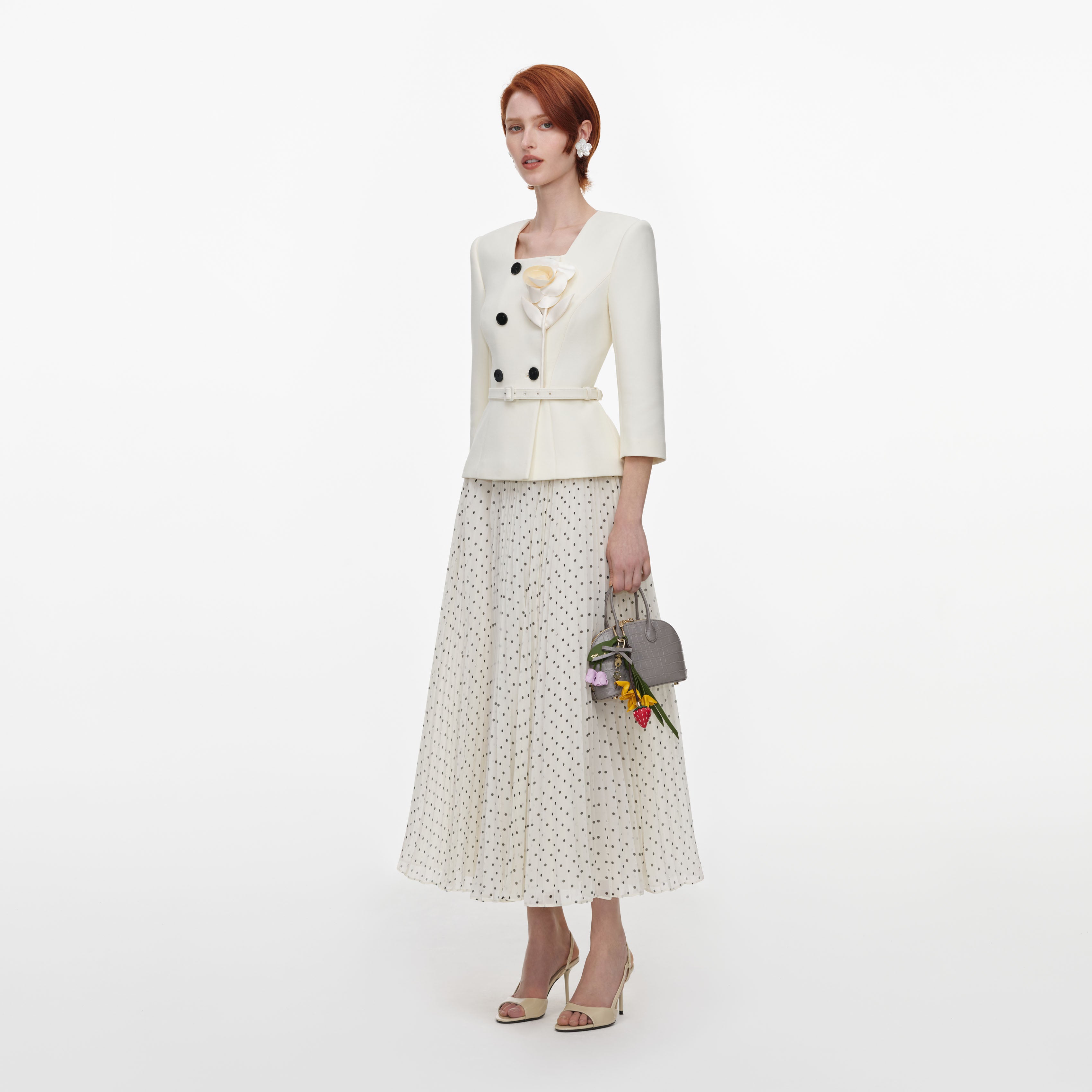 Self Portrait 3D Flower Chiffon Midikleid Creme UK 6