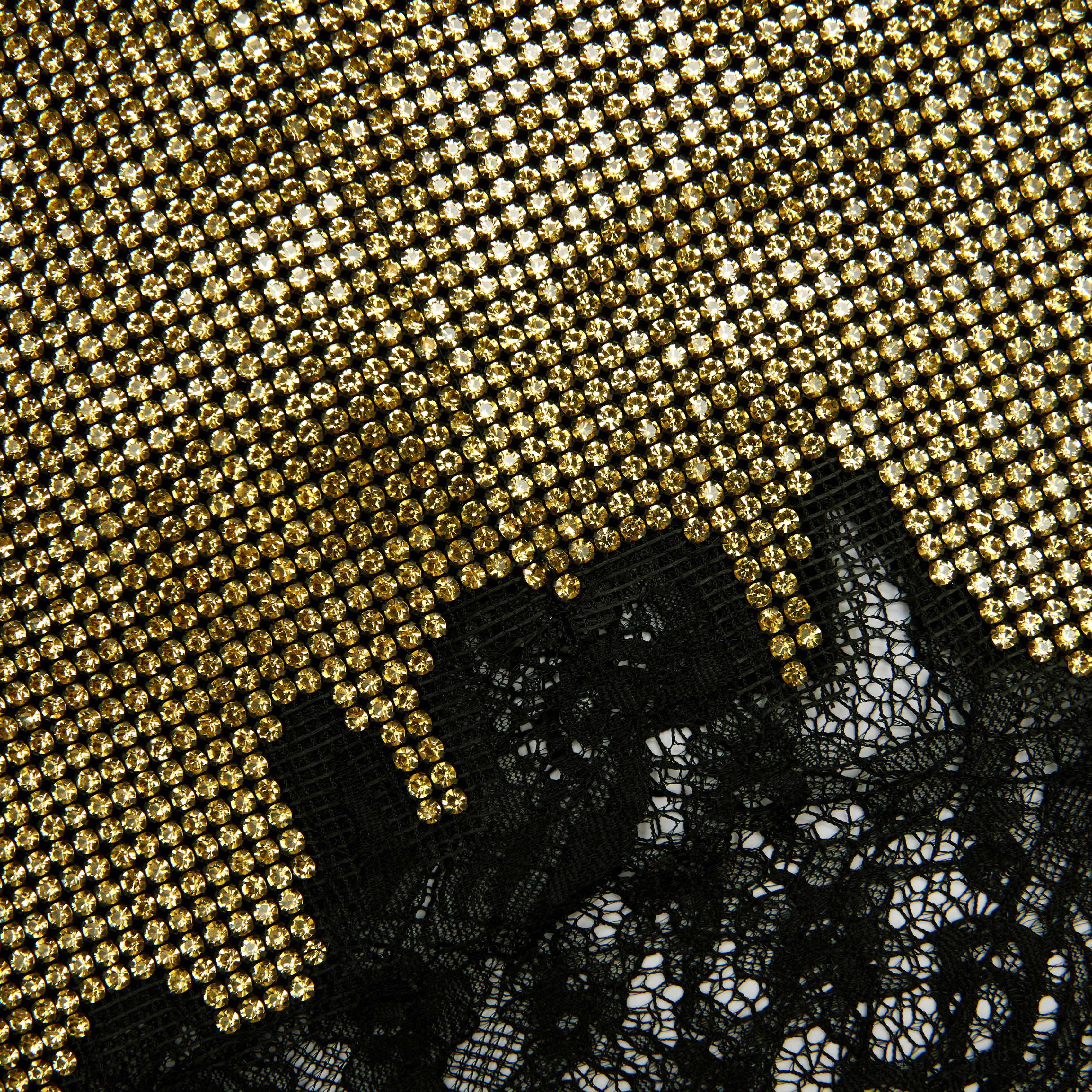 Self Portrait Champagne Crystal Chainmail Top Champagner UK 8