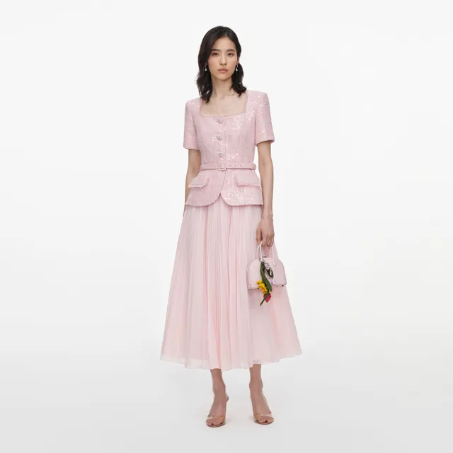 Self Portrait Pink Sequin Boucle Midikleid Rosa UK 4-16 Pailletten