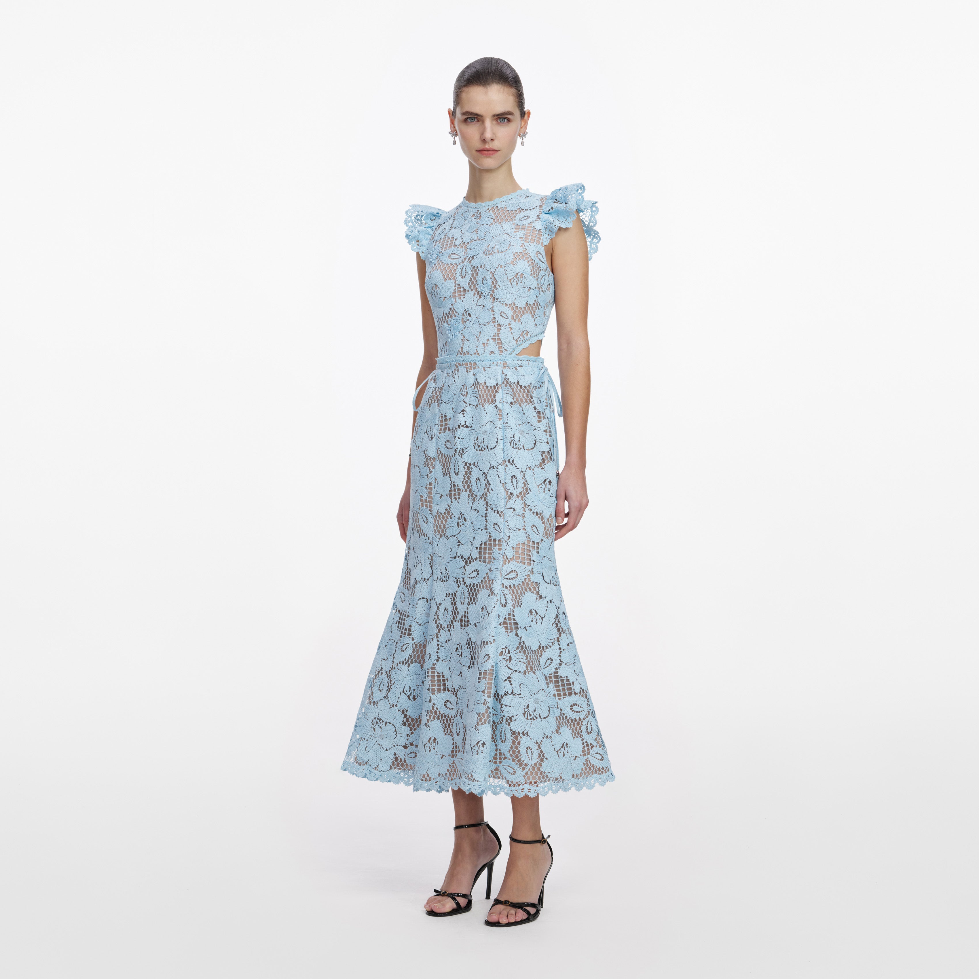 Self Portrait Blue Crochet Lace Midi Kleid Hellblau