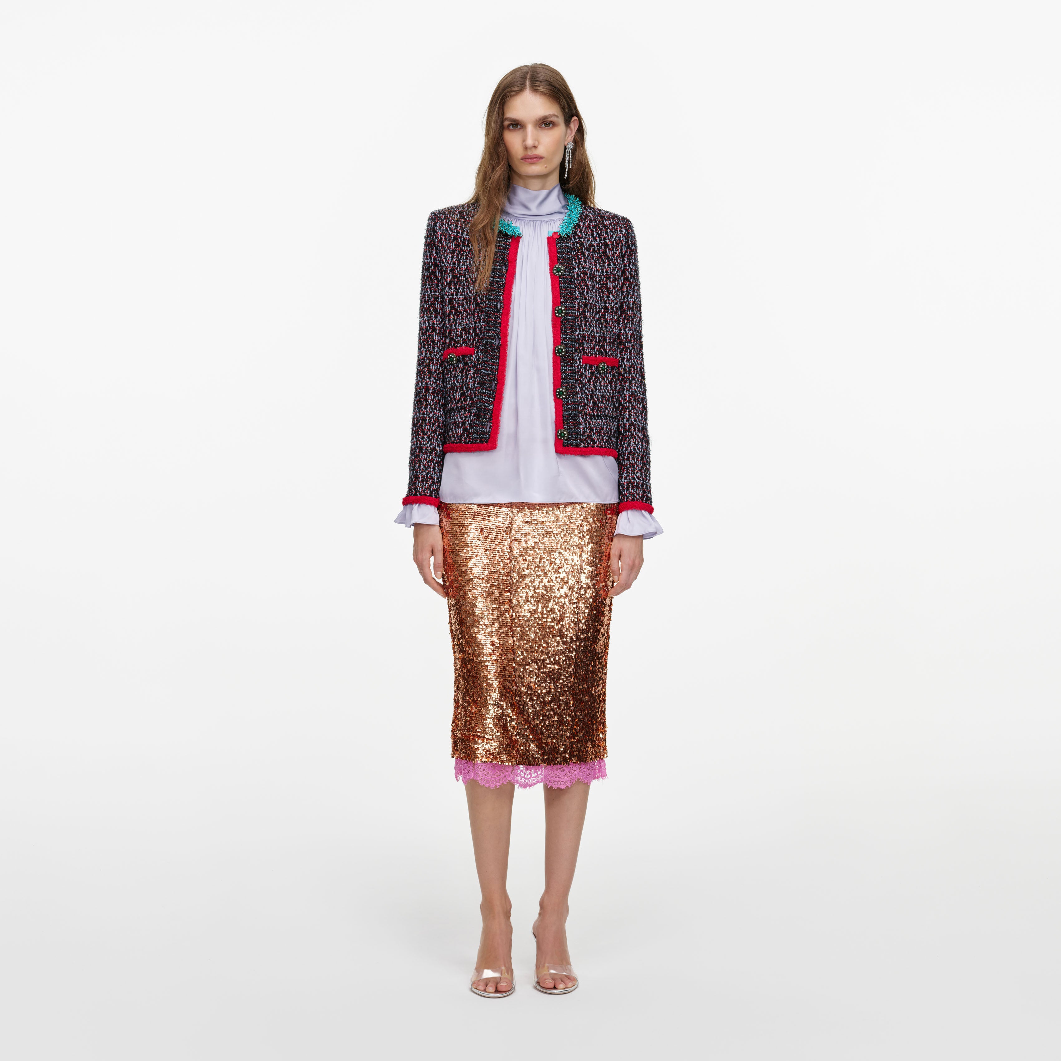 Self Portrait Multi Textured Knit Cardigan Multi Rot