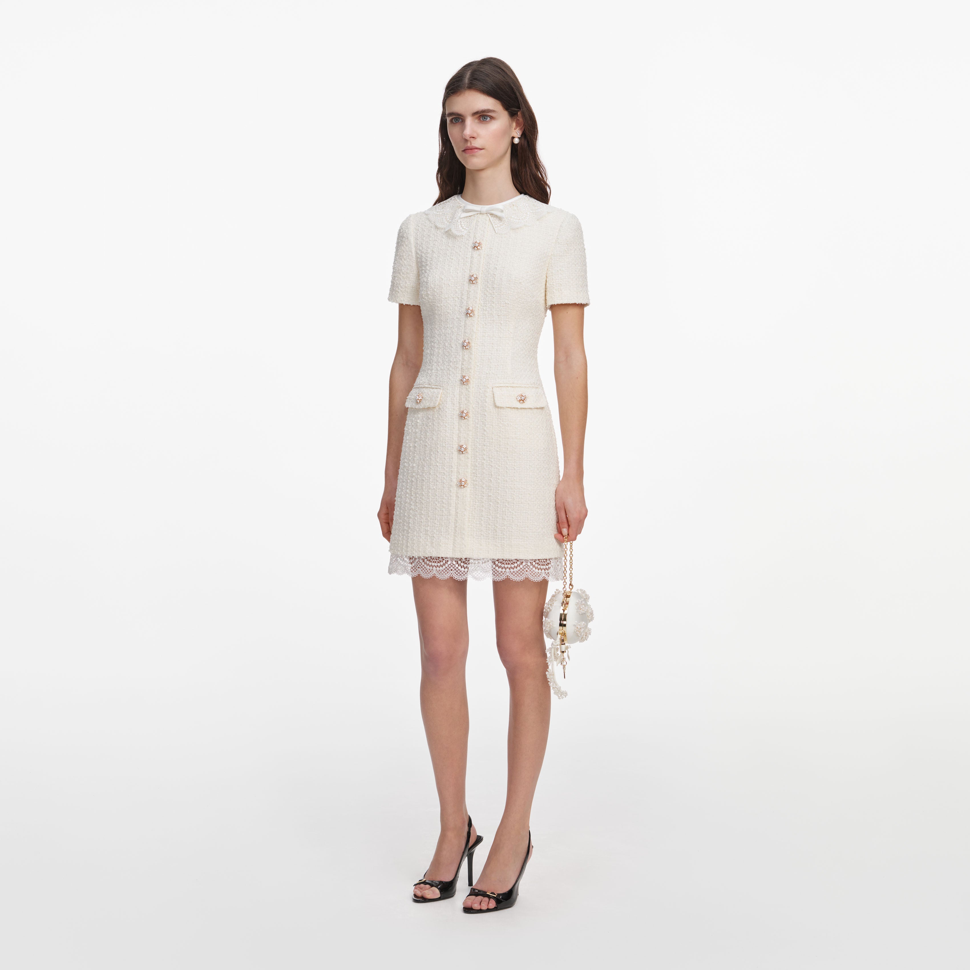 Self Portrait Boucle Minikleid creme Spitze