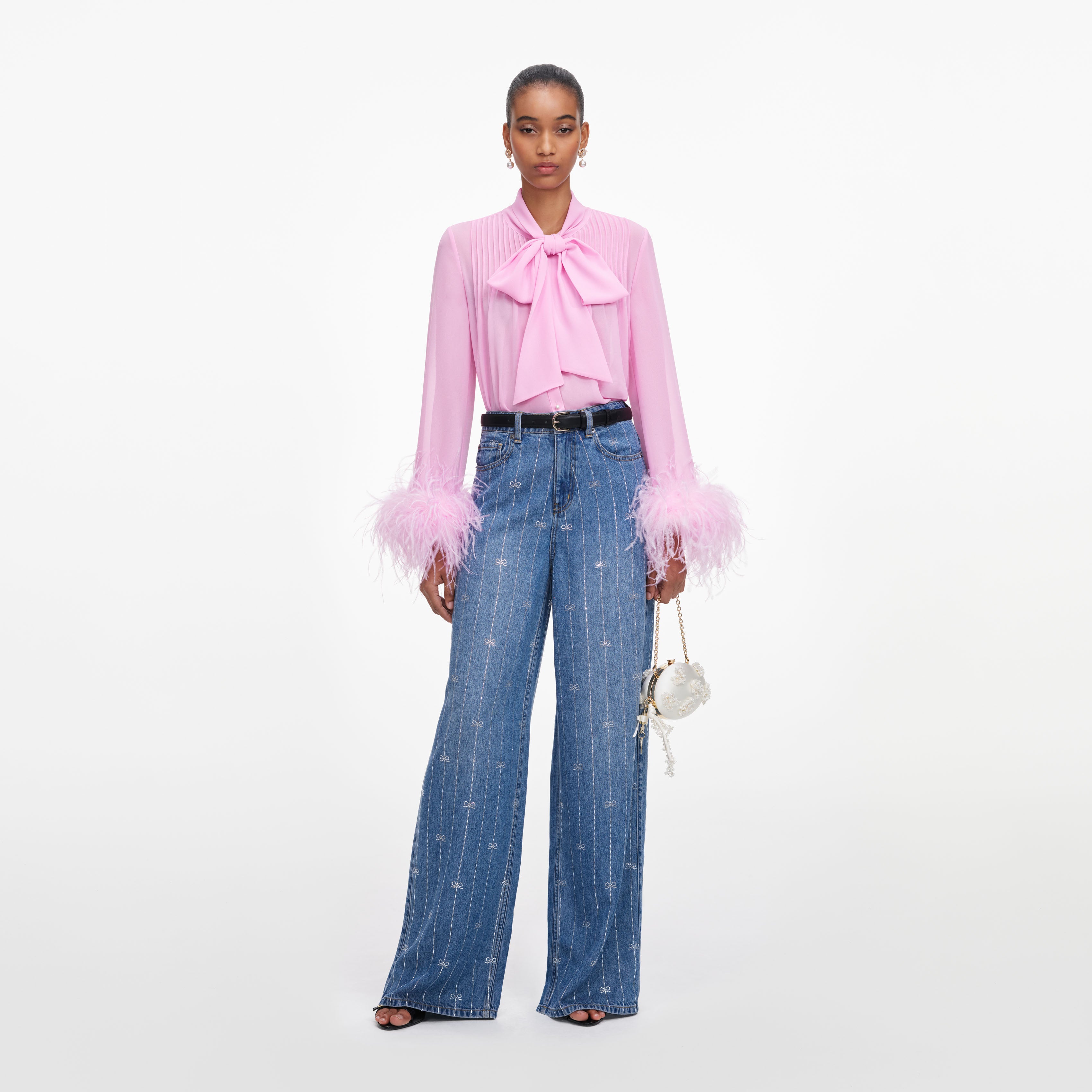 Self Portrait Georgette Feder Bluse Pink Schleife