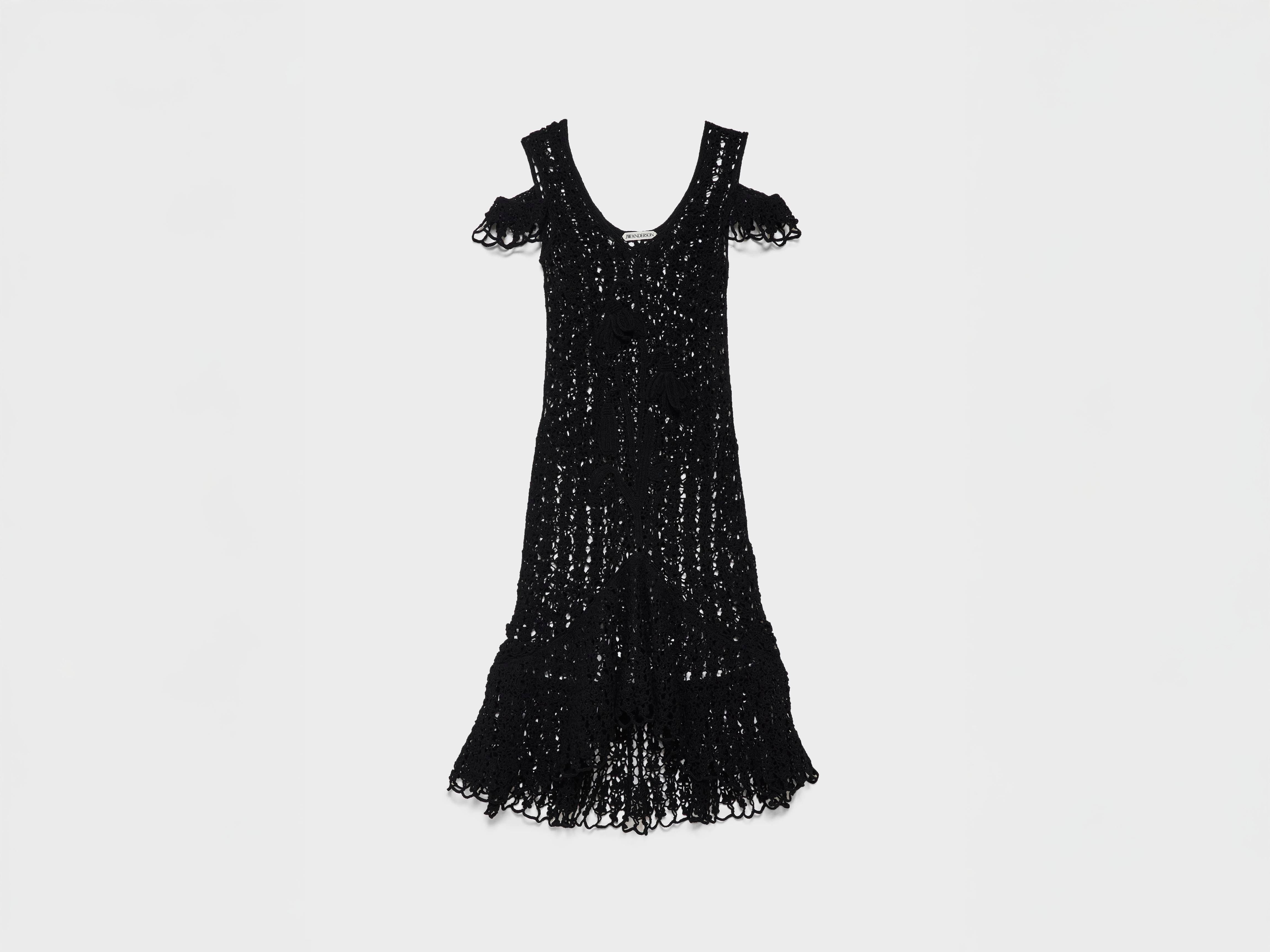 J.W.Anderson Snowdrop Häkelkleid schwarz Off-Shoulder Garn
