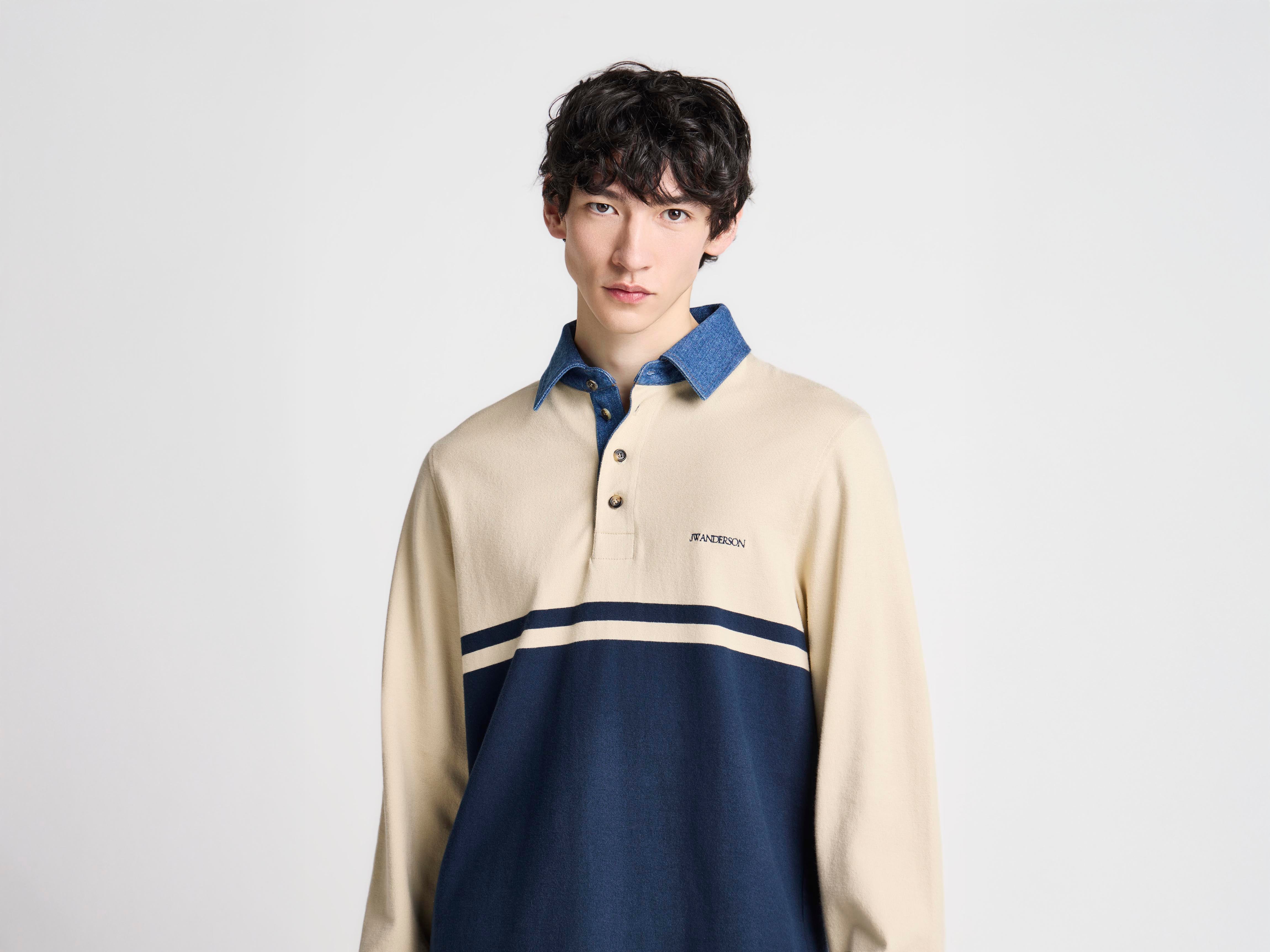 J.W.Anderson Rugby Polo Contrast Collar Herren Weiß Navy