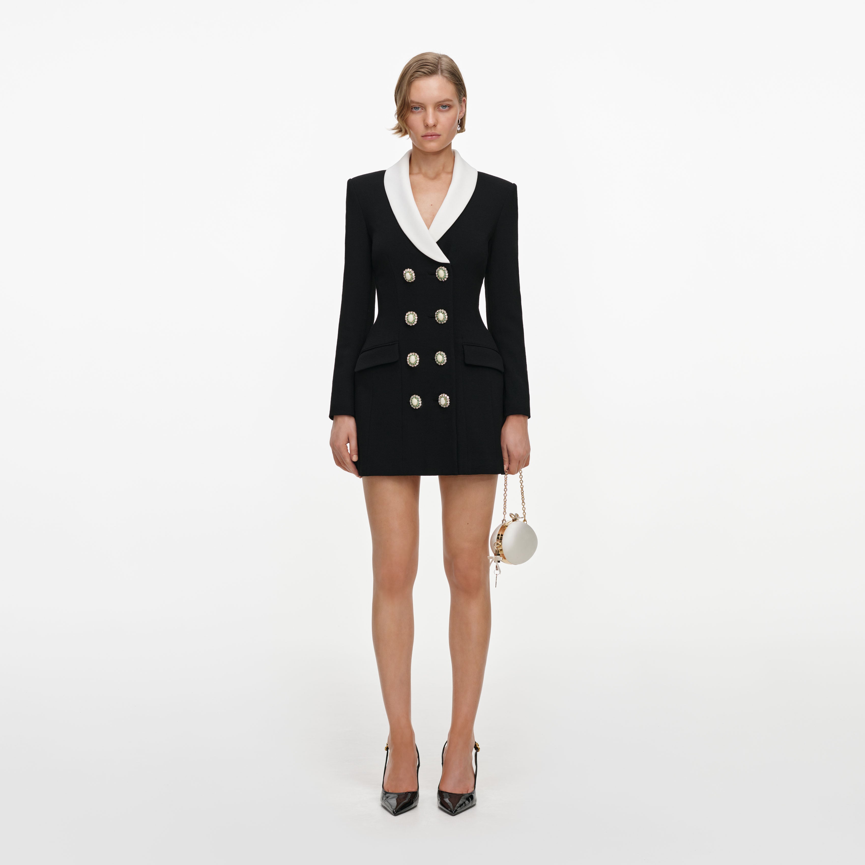 Self Portrait Blazer Mini Kleid Schwarz Tailliert