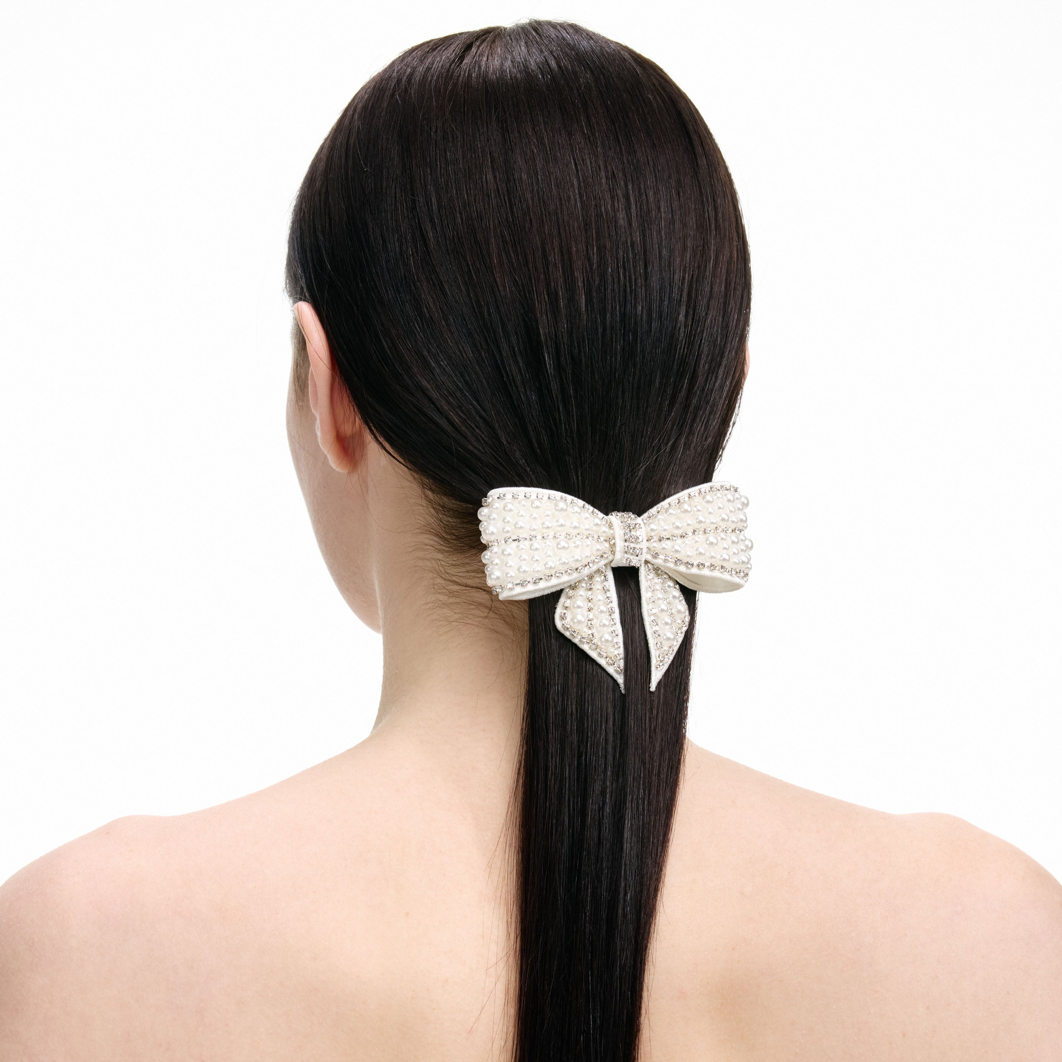 Self Portrait Pearl Crystal Bow Haarclip Creme