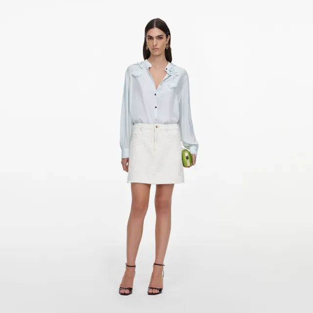 Self Portrait Cream Denim Mini Rock Creme A-Linie