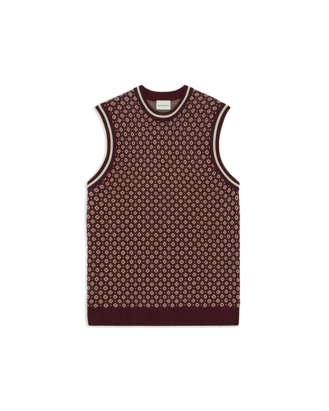 Drôle De Monsieur Maille Débardeur Jacquard Top Dunkelrot Baumwolle