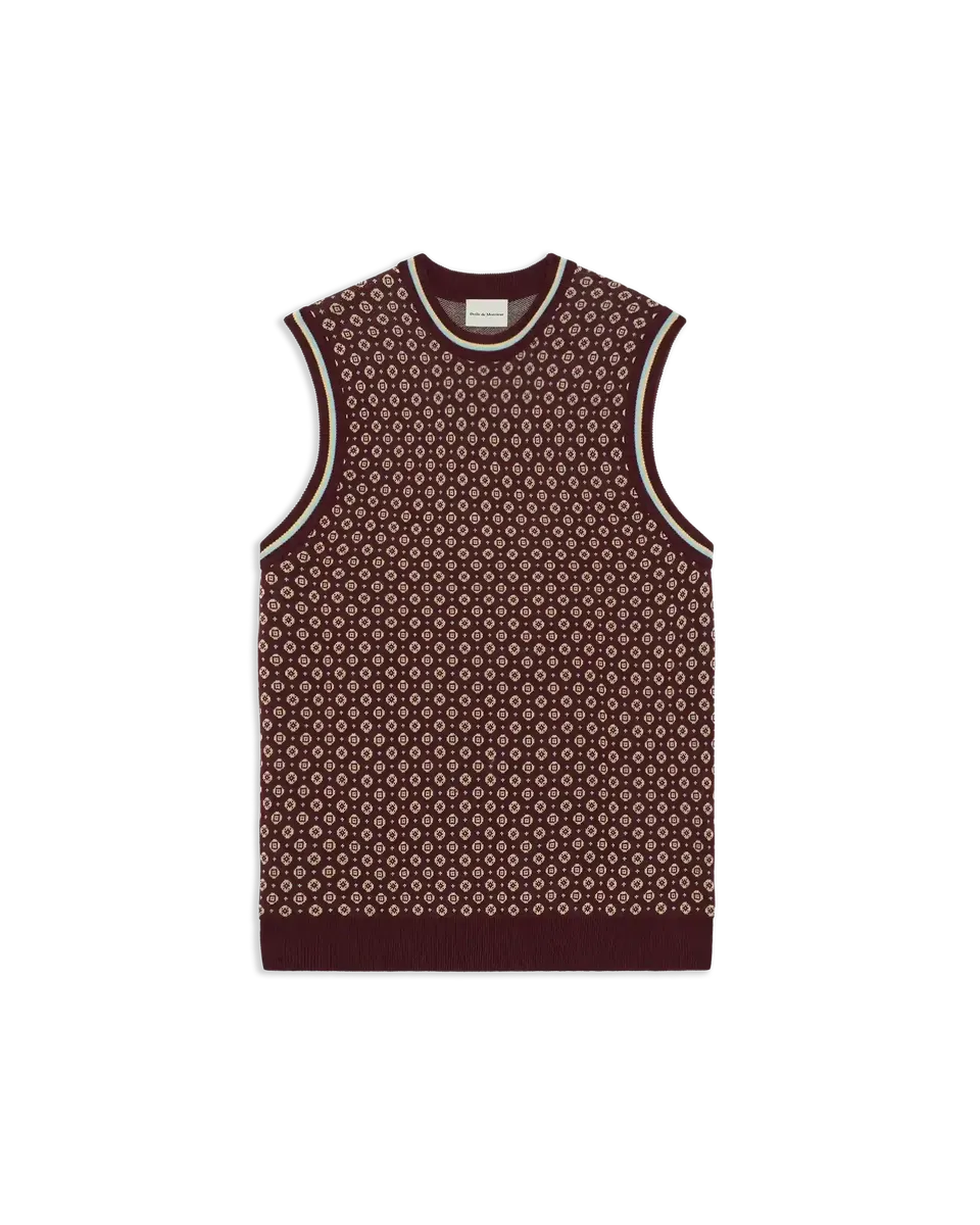 Drôle De Monsieur Maille Débardeur Jacquard Top Dunkelrot Baumwolle