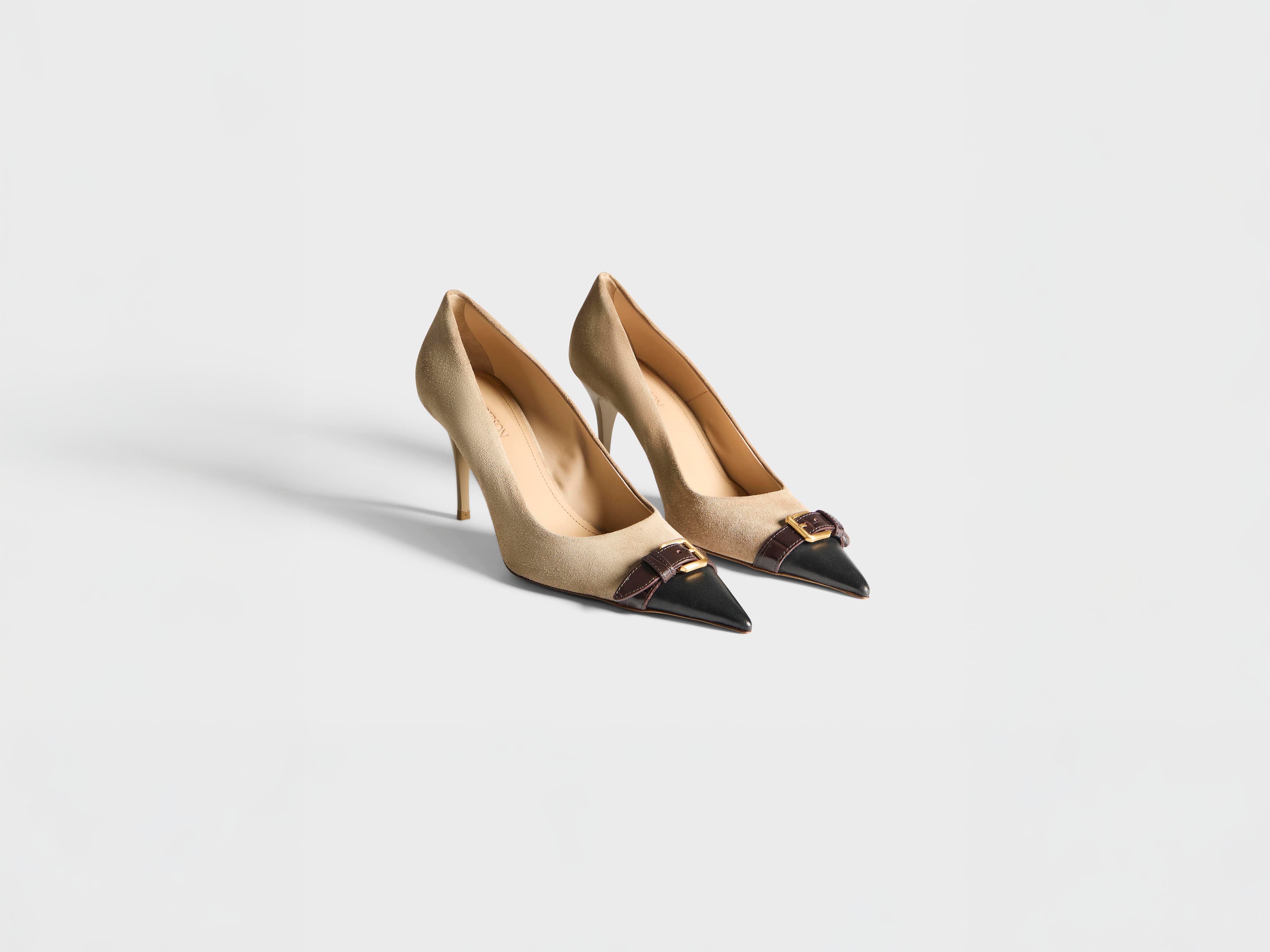 J.W.Anderson Buckle Sling Back Pumps Taupe Schwarz Leder
