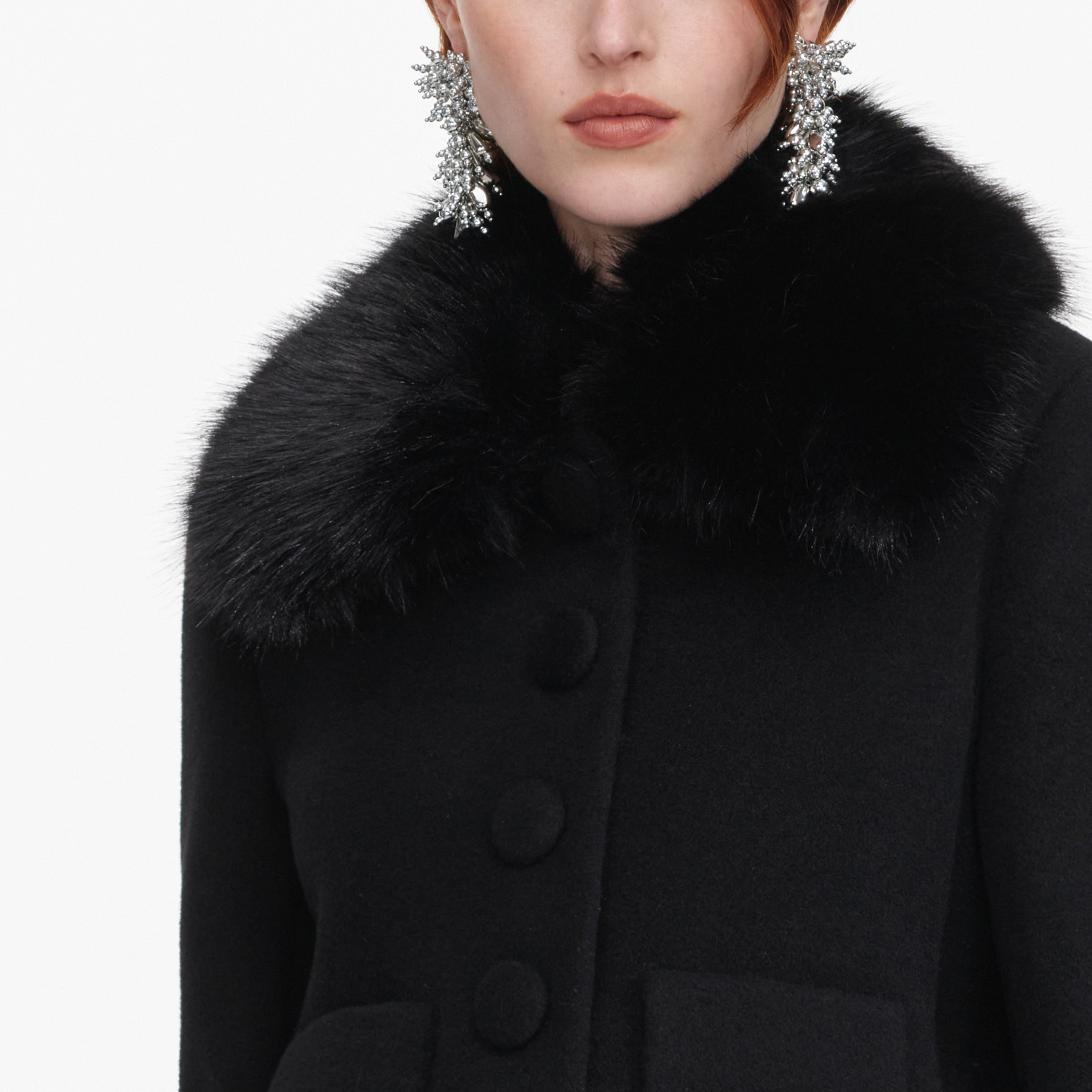 Self Portrait Black Wool Fur Cuff Jacke Schwarz UK 6