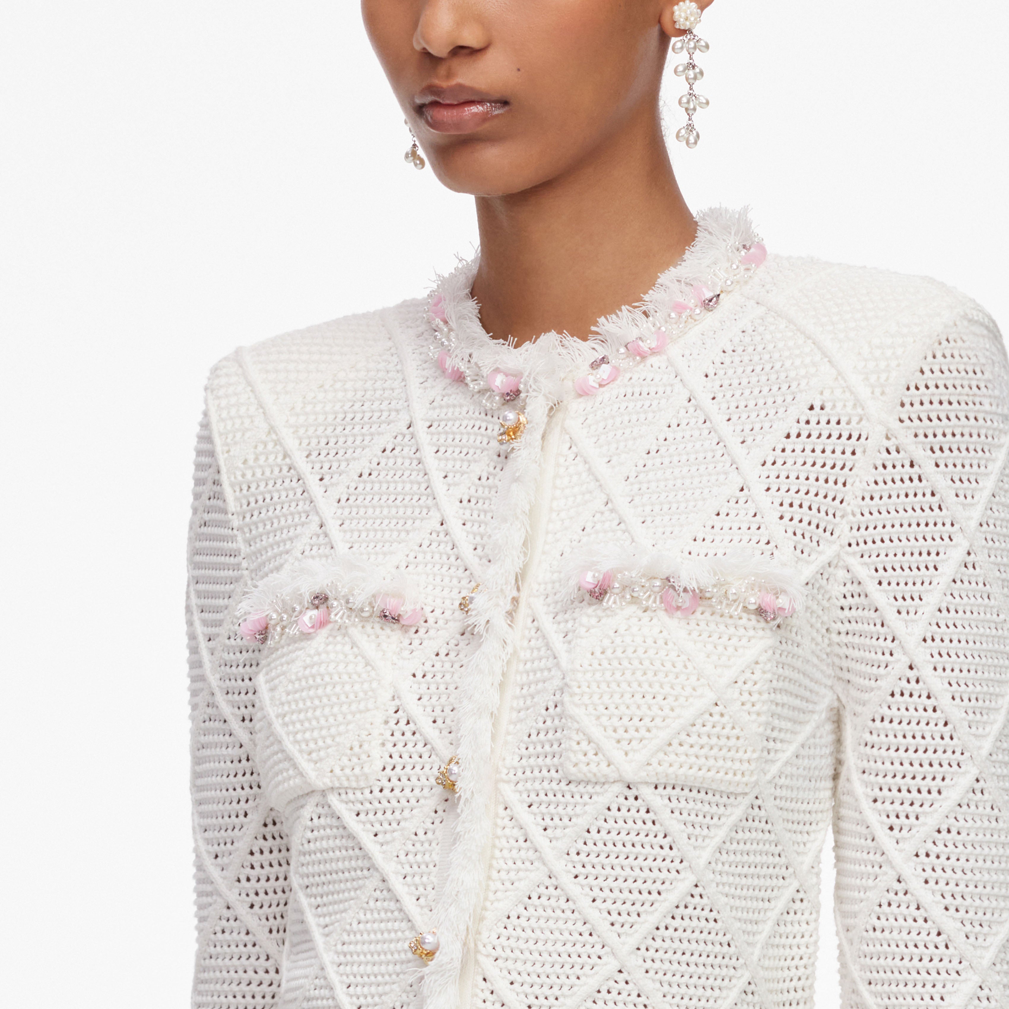 Self Portrait Fransen Strickjacke Cardigan creme S
