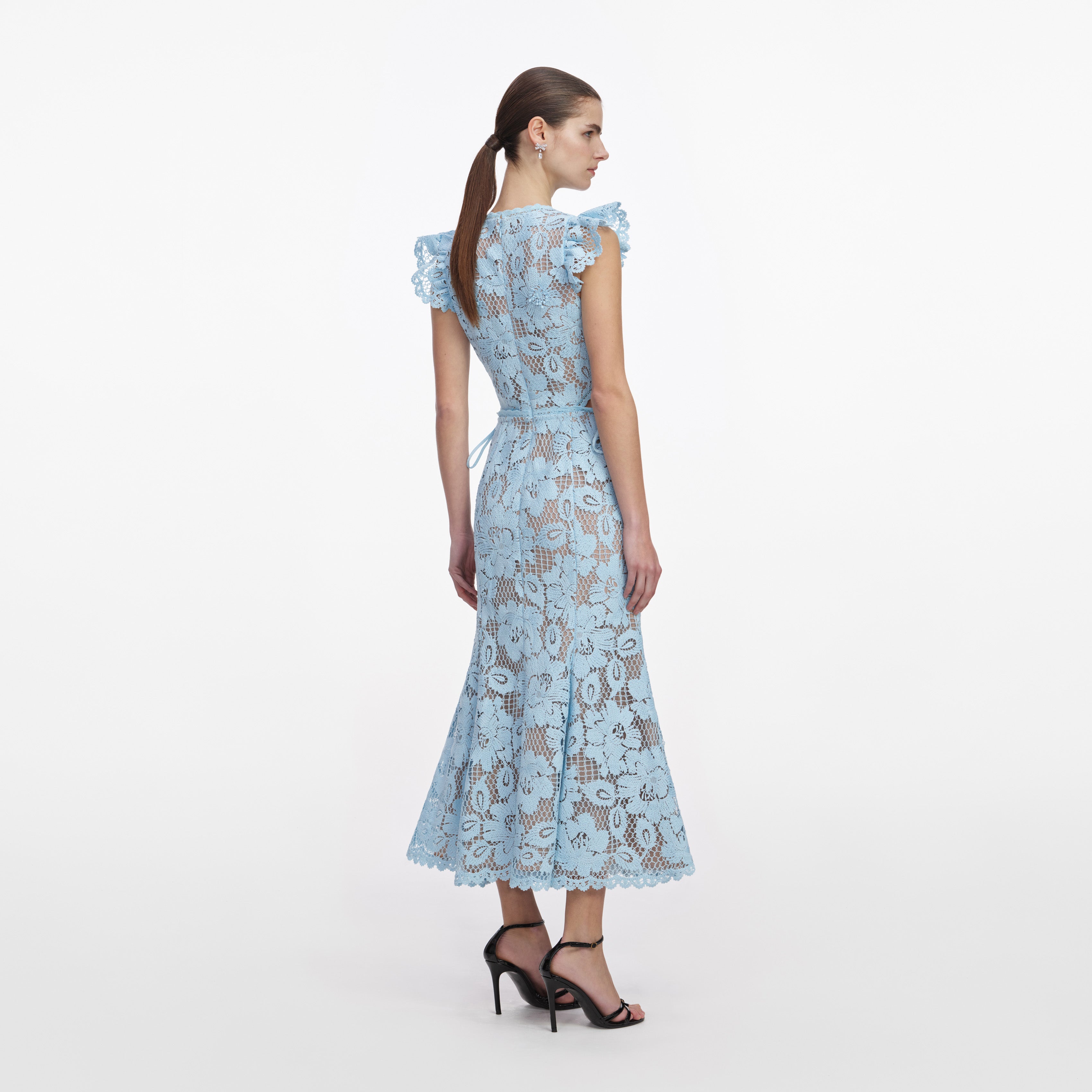 Self Portrait Blue Crochet Lace Midi Kleid Hellblau