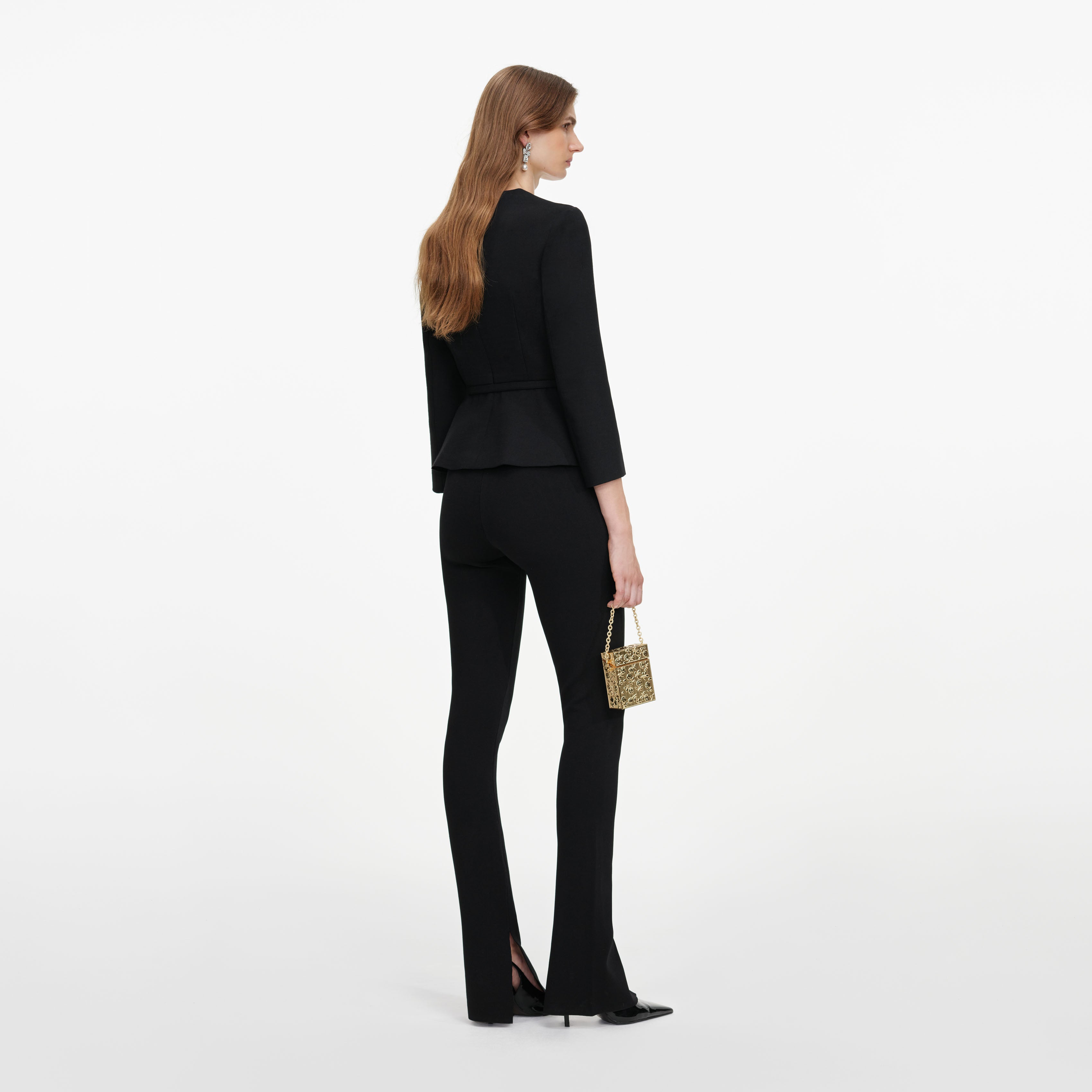 Self Portrait Black Tailored Brooch Top schwarz Wolle Brosche