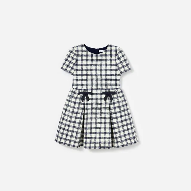 Self-Portrait Check Boucle Kinderkleid navy Karo Schleife