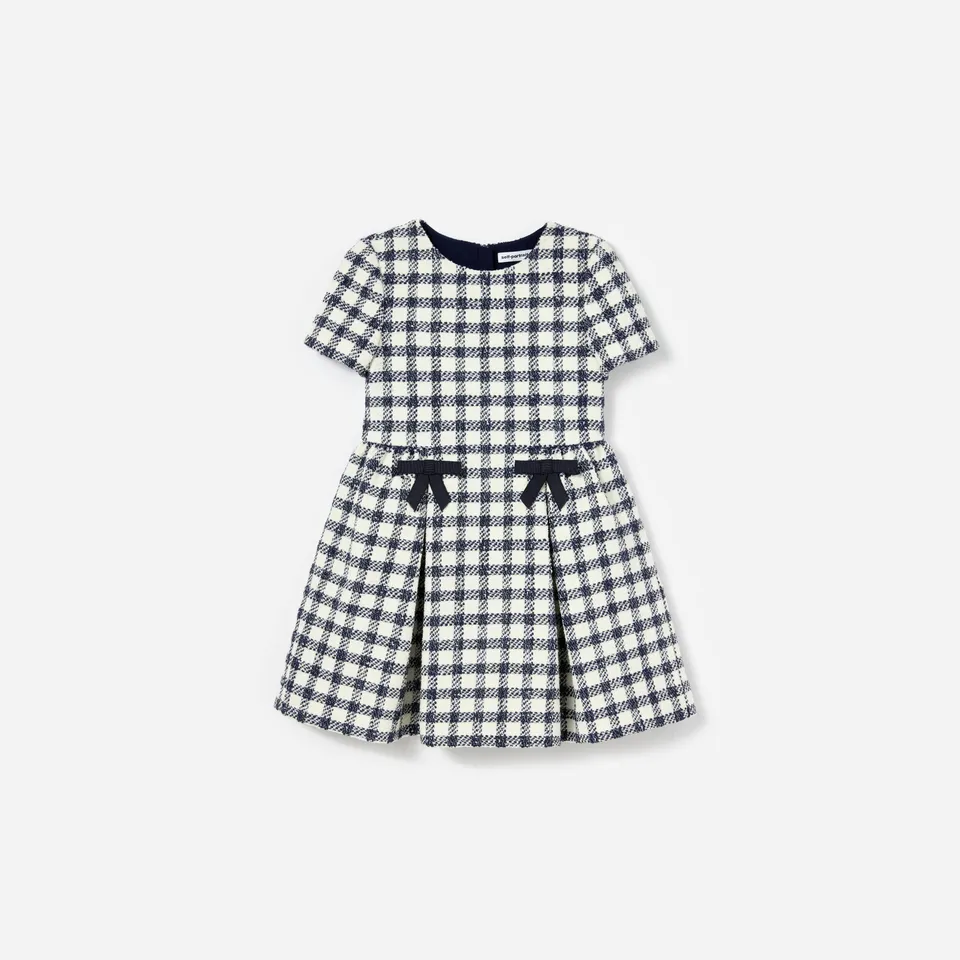 Self-Portrait Check Boucle Kinderkleid navy Karo Schleife