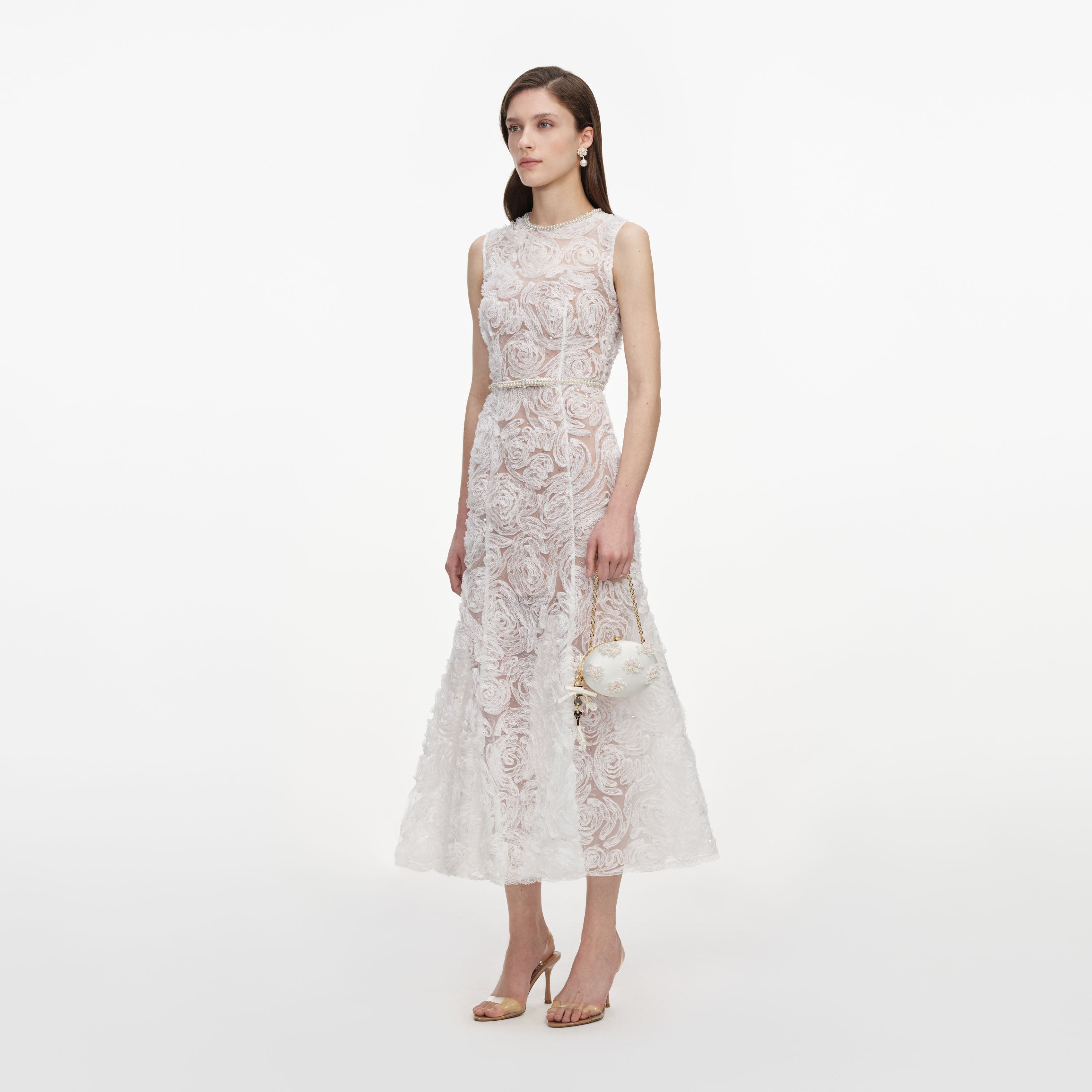 Self Portrait White Tulle Lace Midi Kleid Weiß Spitze